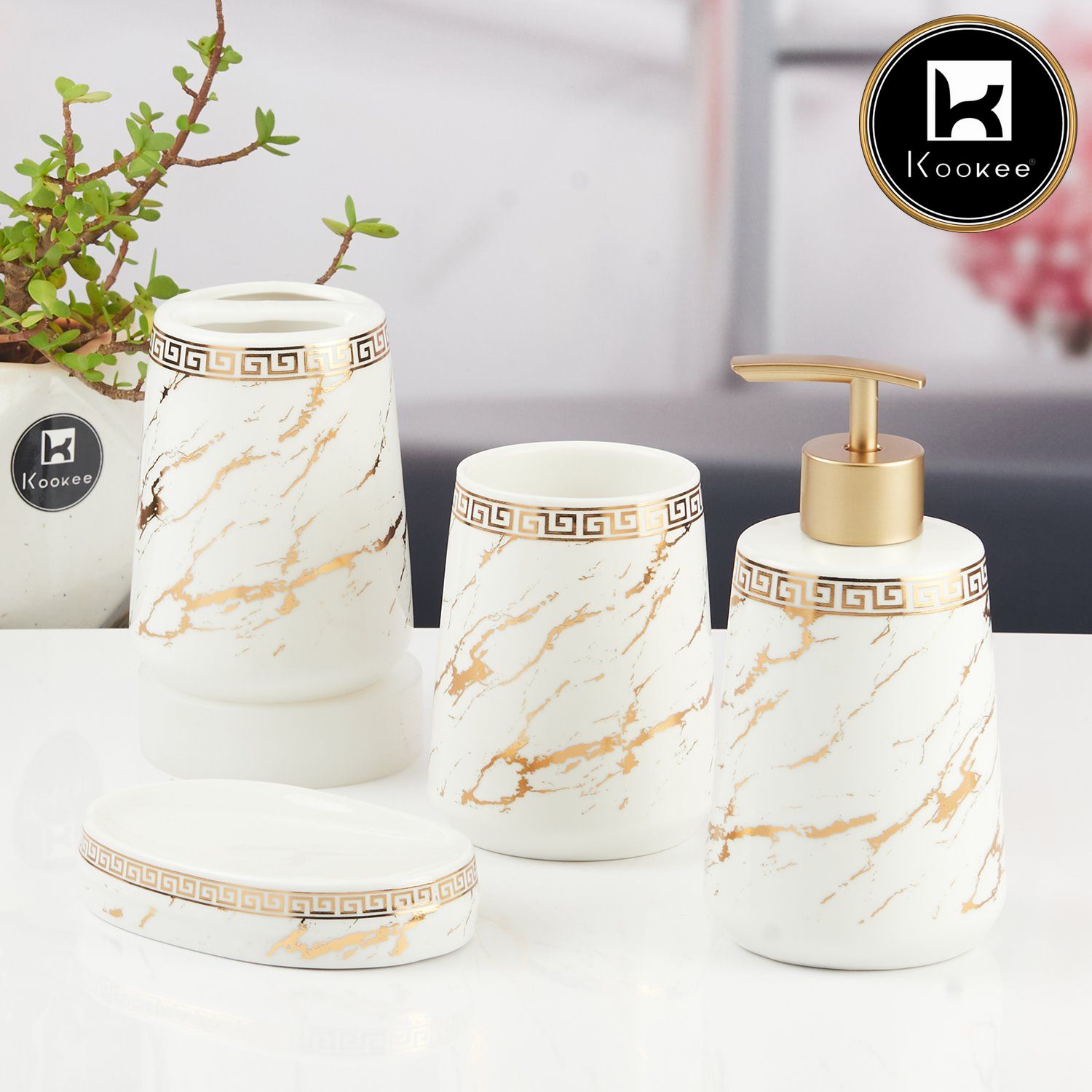 Kookee Ceramic Bathroom Sets, White, ART11448