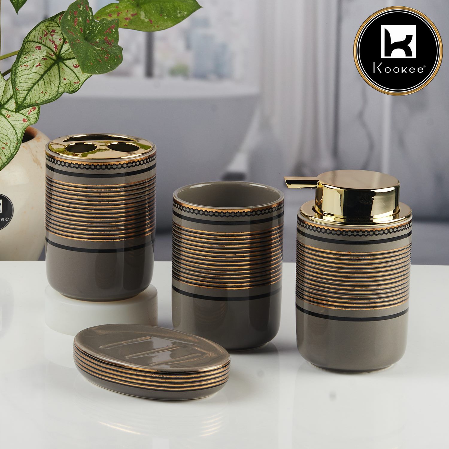 Kookee Ceramic Bathroom Sets, Black, ART11450