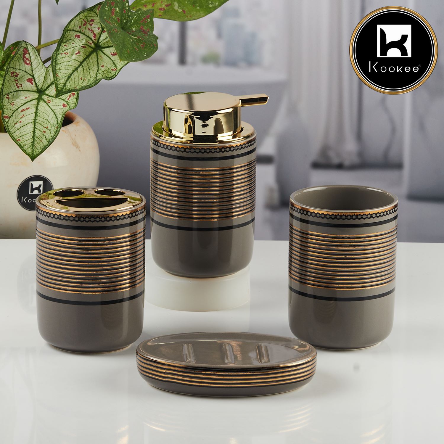 Kookee Ceramic Bathroom Sets, Black, ART11450