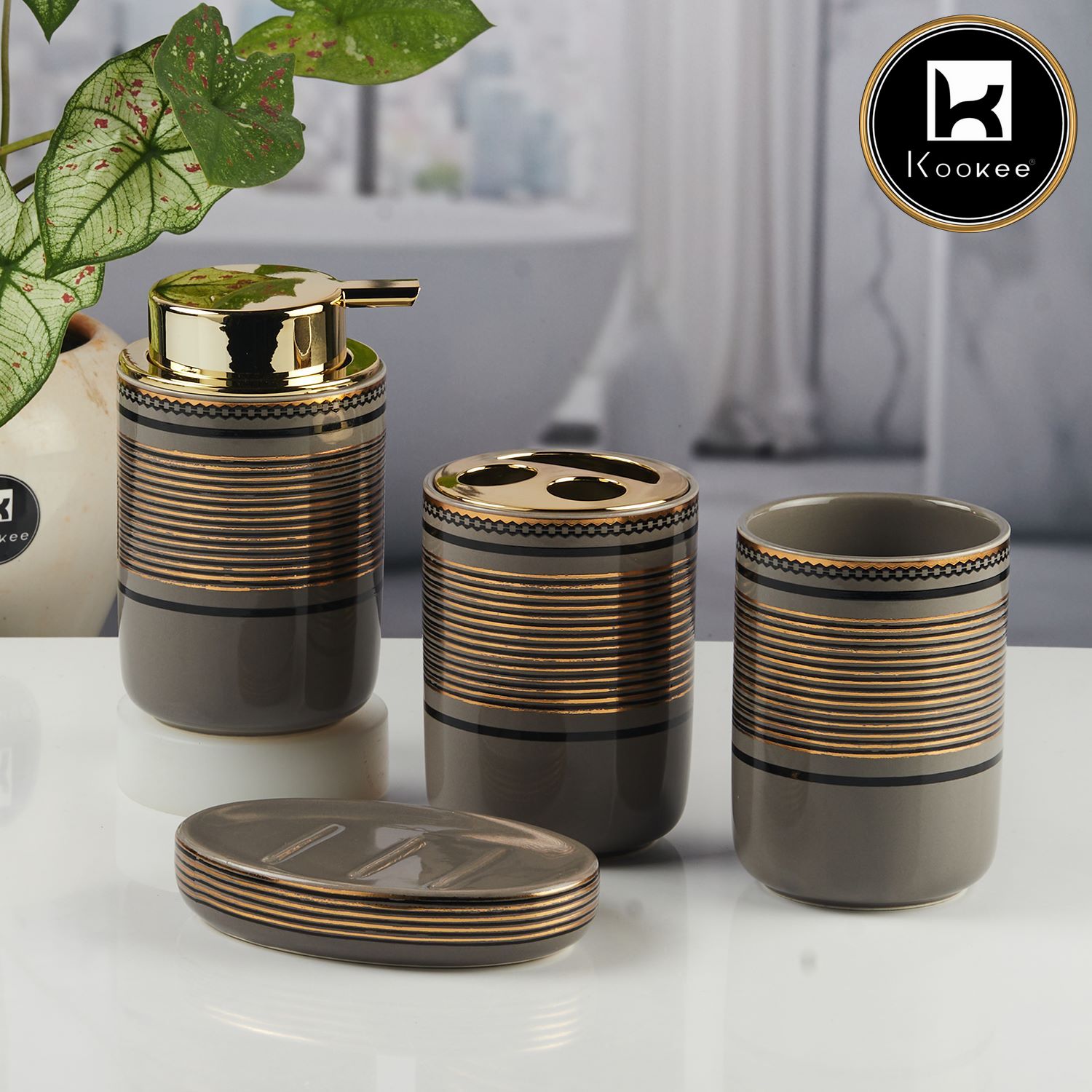Kookee Ceramic Bathroom Sets, Black, ART11450