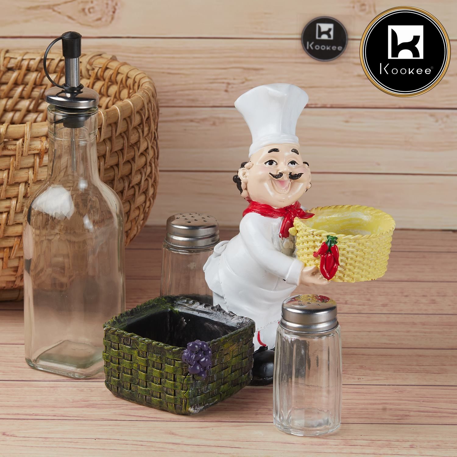 Kookee Polyresin Chef Salt and Pepper Shakers Set holder, Set of 1 (11470)