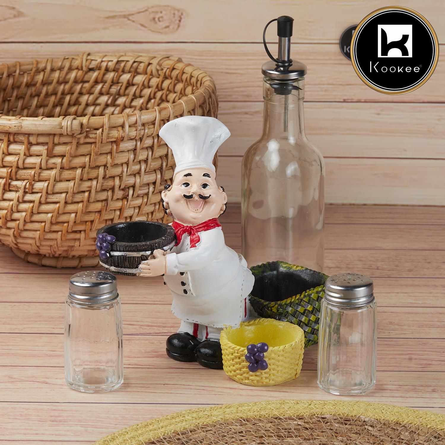 Kookee Polyresin Chef Salt and Pepper Shakers Set holder, Set of 1 (11471)