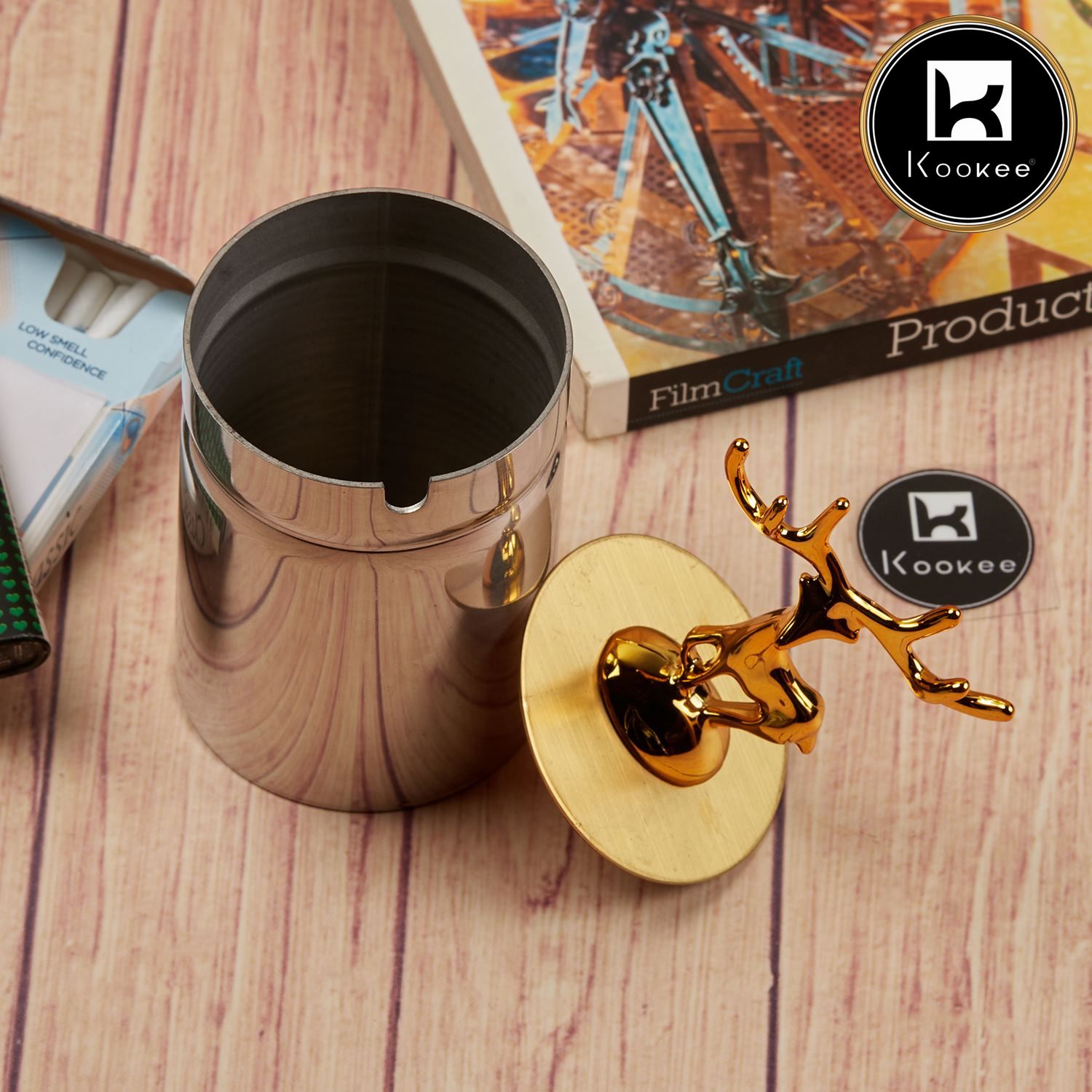 Stainless Steel Ash Tray with Lid for Cigarettes, X-Large, Set of 1 (V-ASH-006-3)