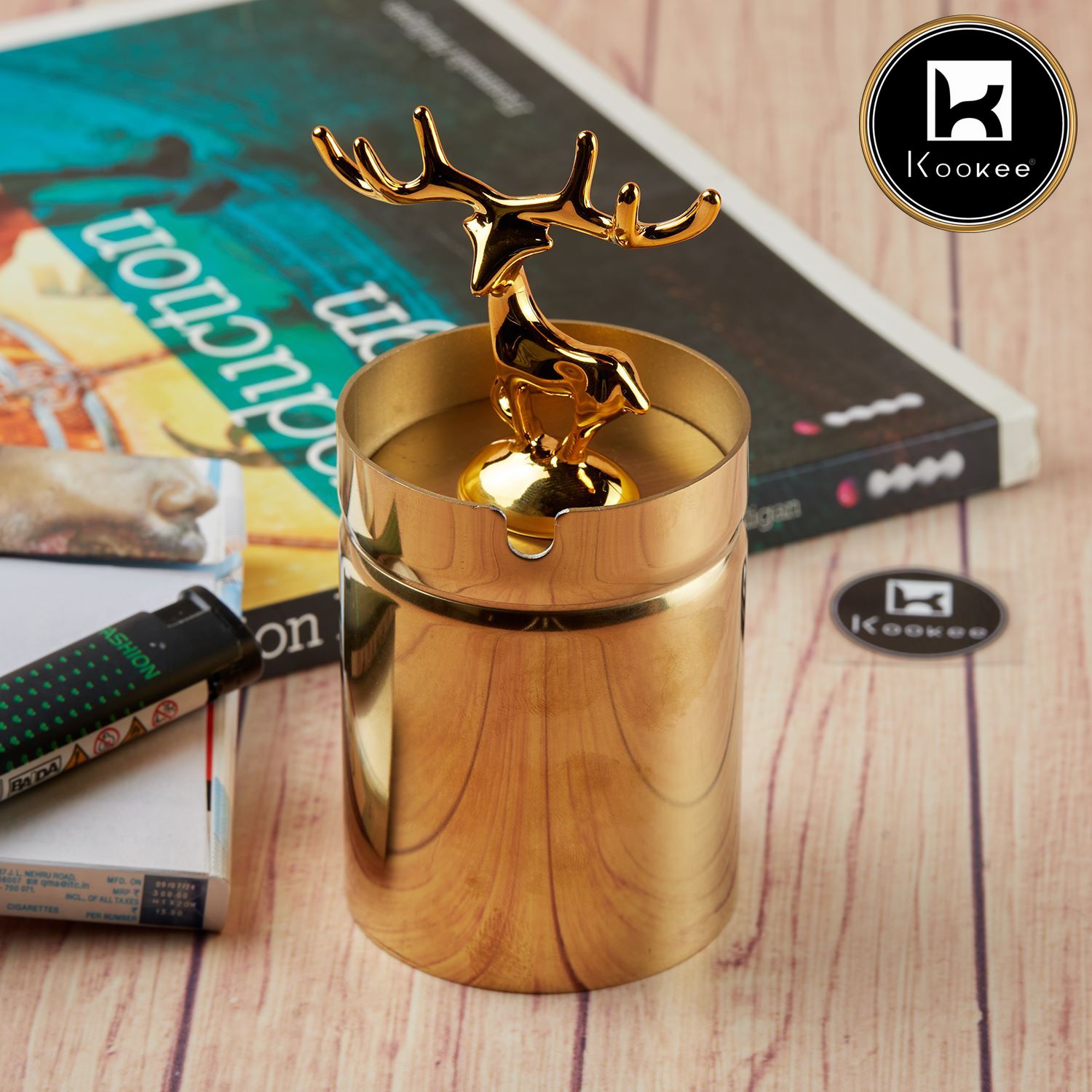 Kookee Stainless Steel Ash Tray with Lid for Cigarettes, X-Large, Set of 1 (11488)