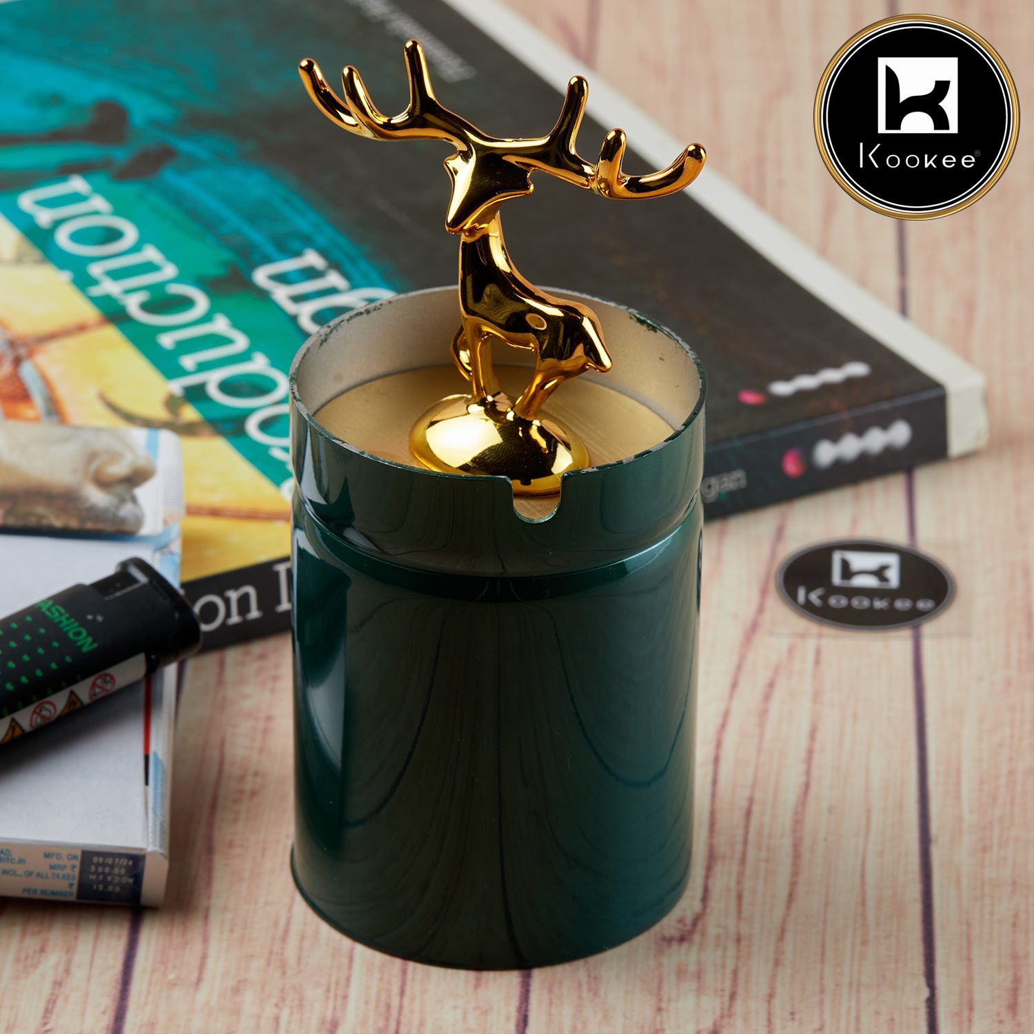 Kookee Stainless Steel Ash Tray with Lid for Cigarettes, X-Large, Set of 1 (11489)