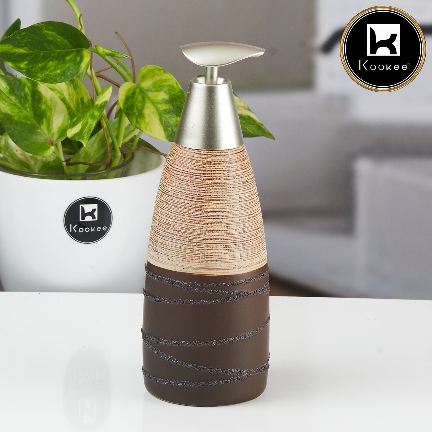 Kookee Ceramic Soap Dispenser for handwash for Bathroom, Multicolor, (Set of 1) (11491)