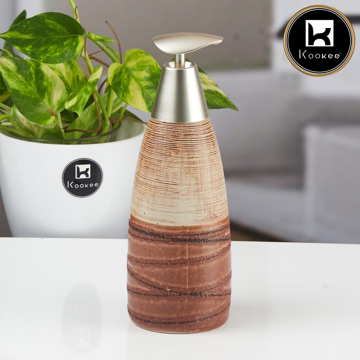 Kookee Ceramic Soap Dispenser for handwash for Bathroom, Multicolor, (Set of 1) (11492)