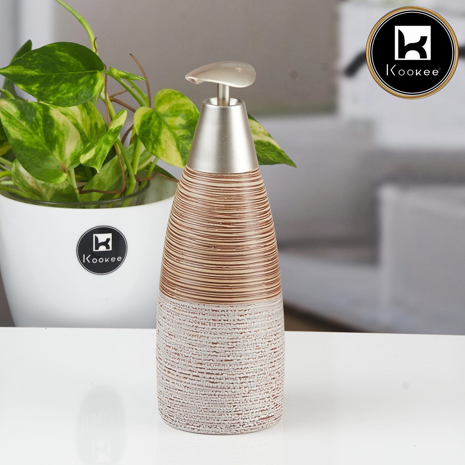 Ceramic Soap Dispenser for handwash for Bathroom, Beige (V-CSD-017-4)