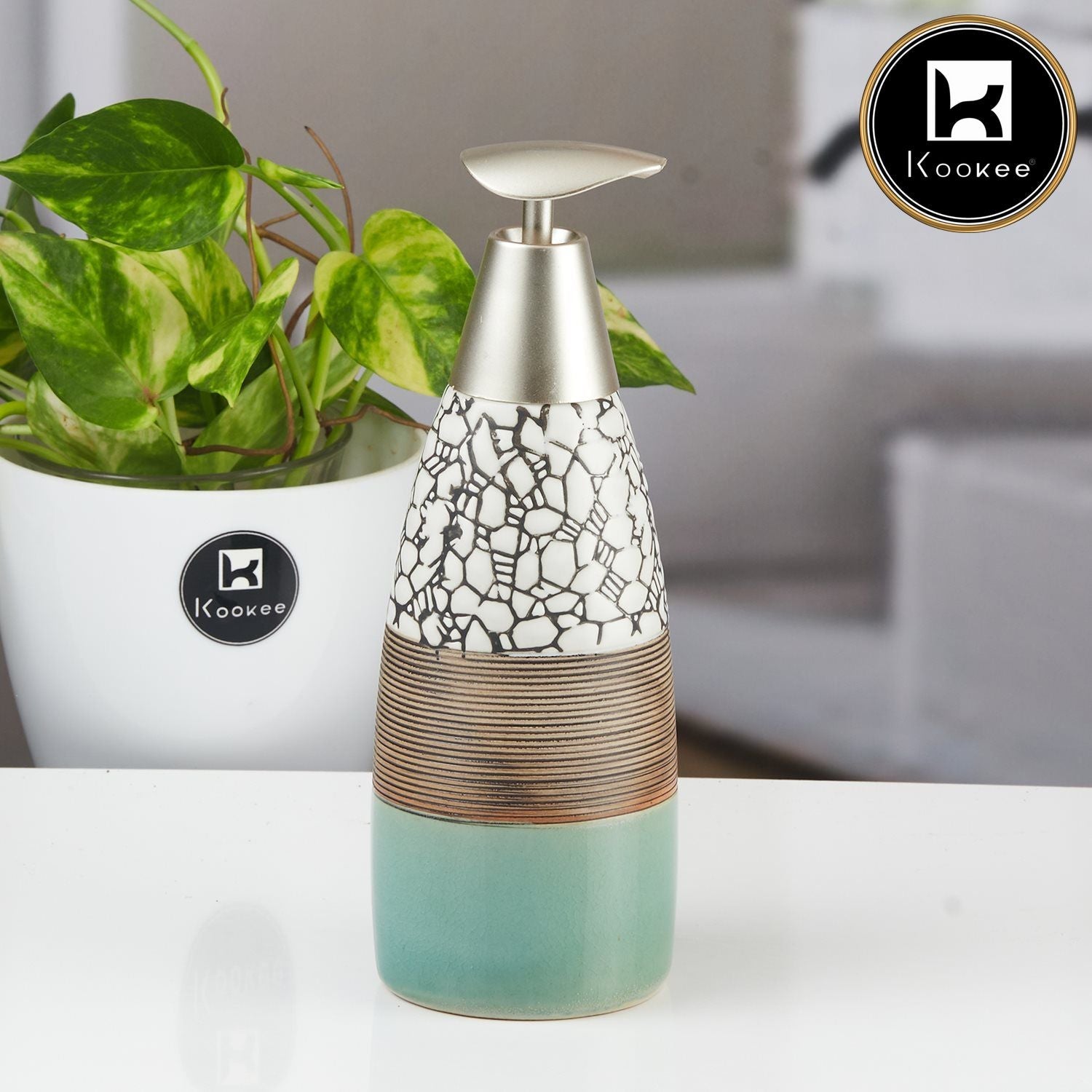 Kookee Ceramic Soap Dispenser for handwash for Bathroom, Multicolor, (Set of 1) (11497)