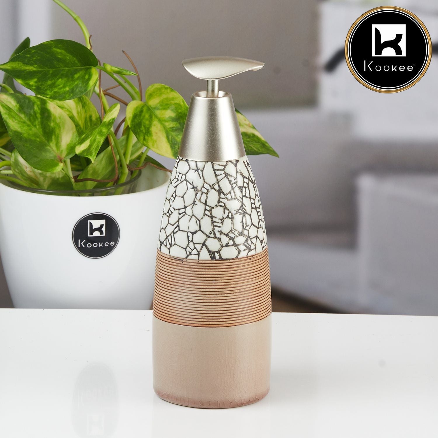 Kookee Ceramic Soap Dispenser for handwash for Bathroom, Multicolor, (Set of 1) (11498)