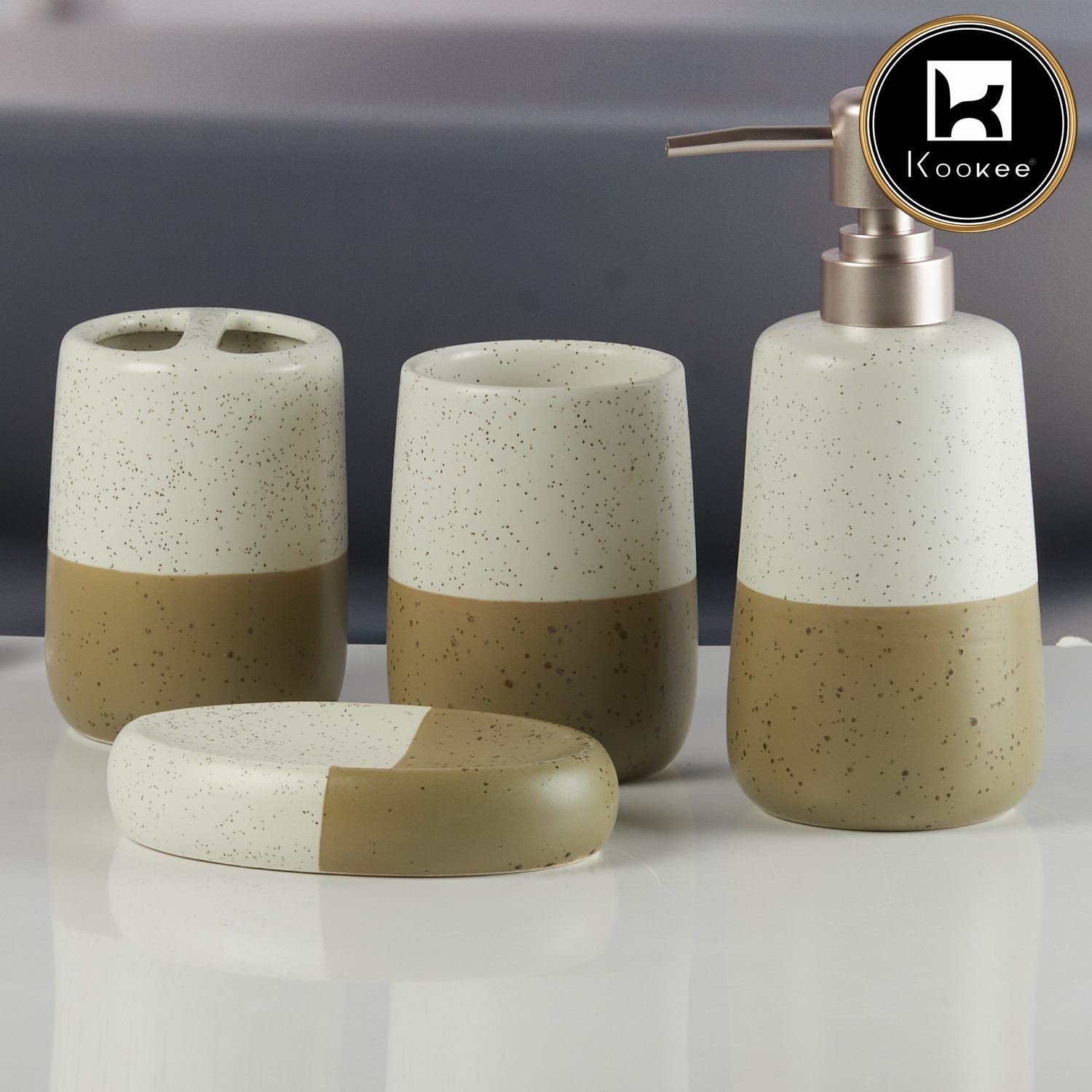 Ceramic Bathroom Accessories Set of 4 with Soap Dispenser (V-CBS-013-6)