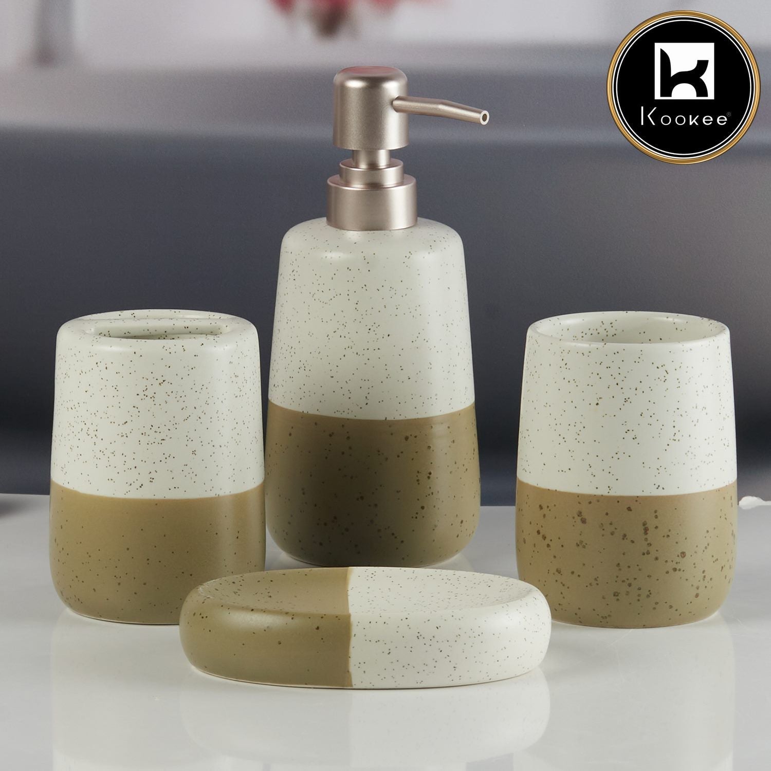 Ceramic Bathroom Accessories Set of 4 with Soap Dispenser (11499)