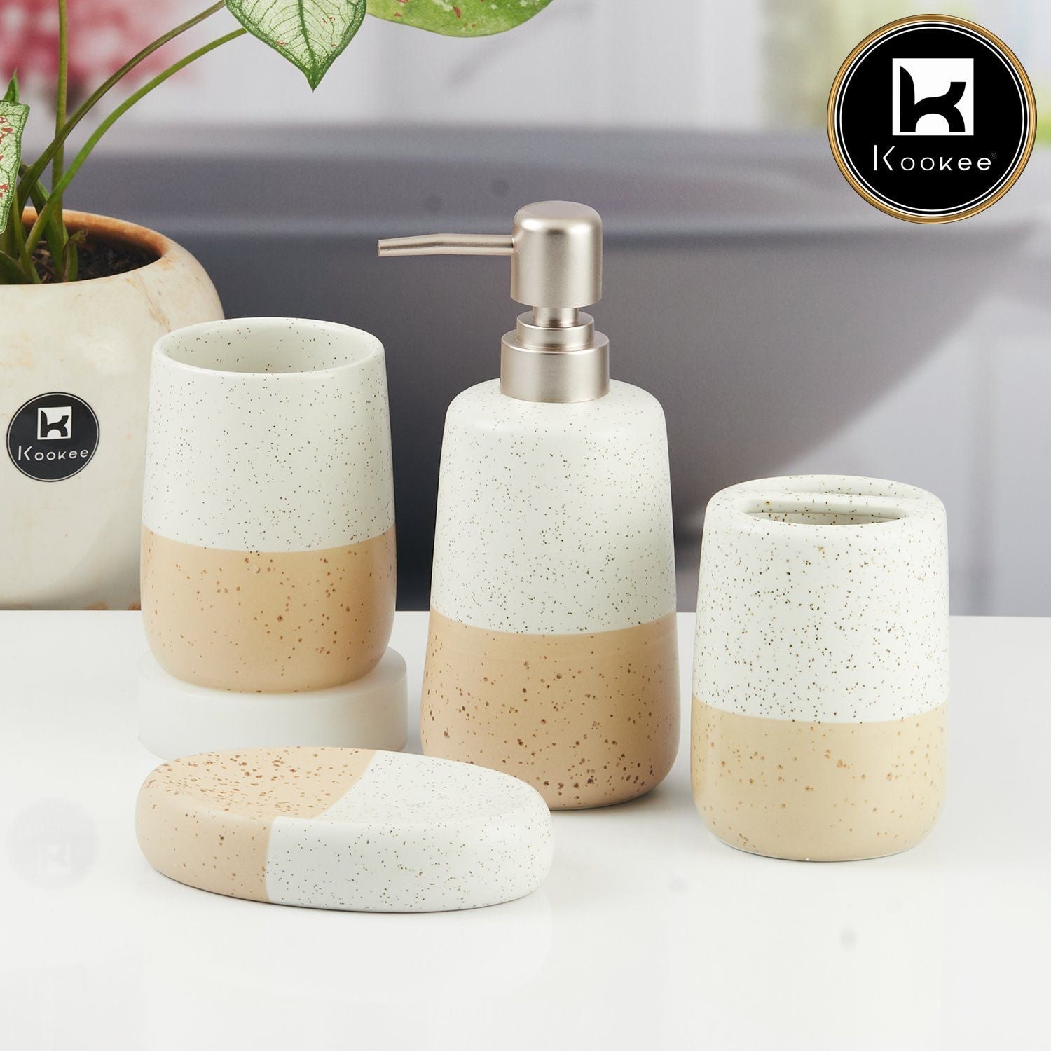 Ceramic Bathroom Accessories Set of 4 with Soap Dispenser (11500)