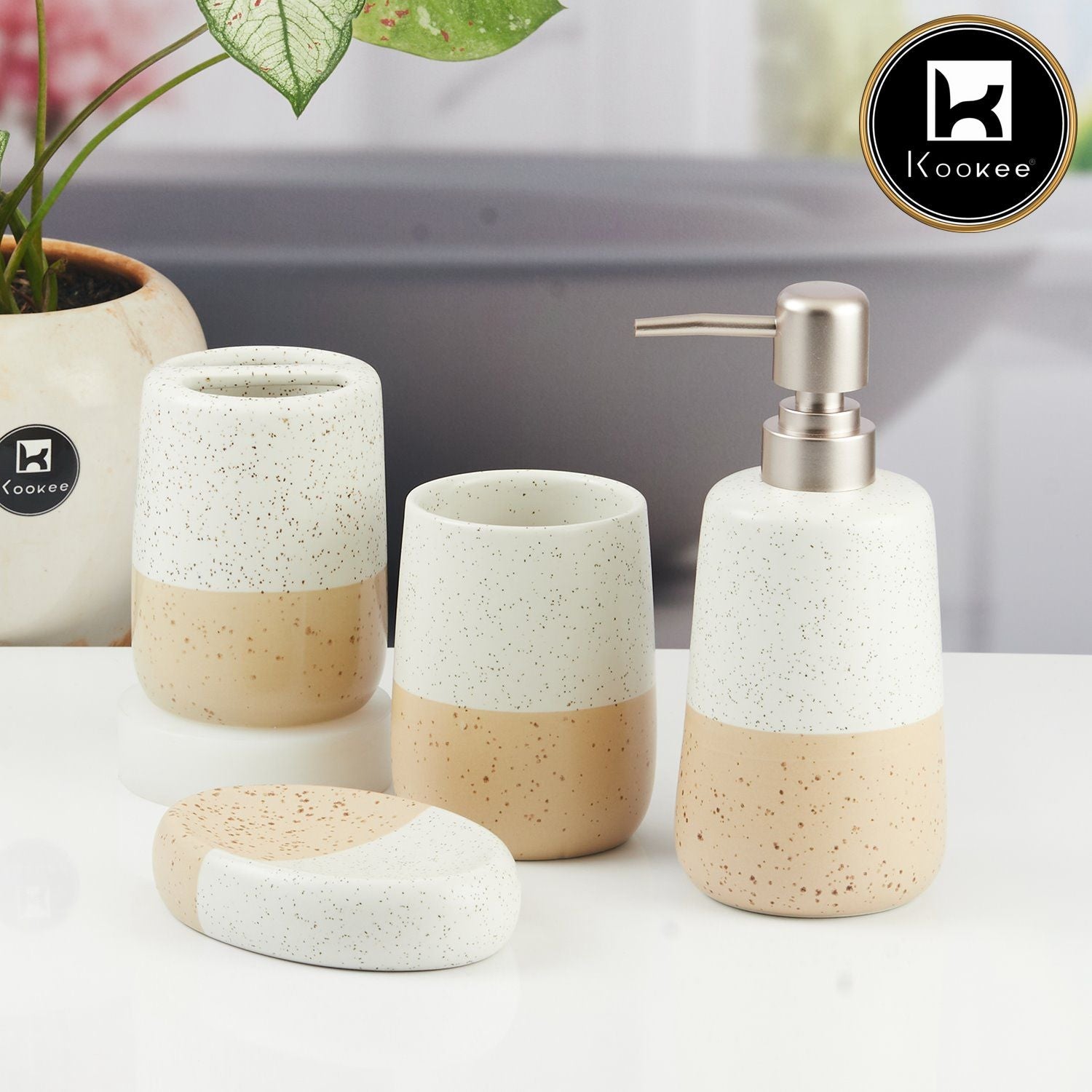 Ceramic Bathroom Accessories Set of 4 with Soap Dispenser (11500)