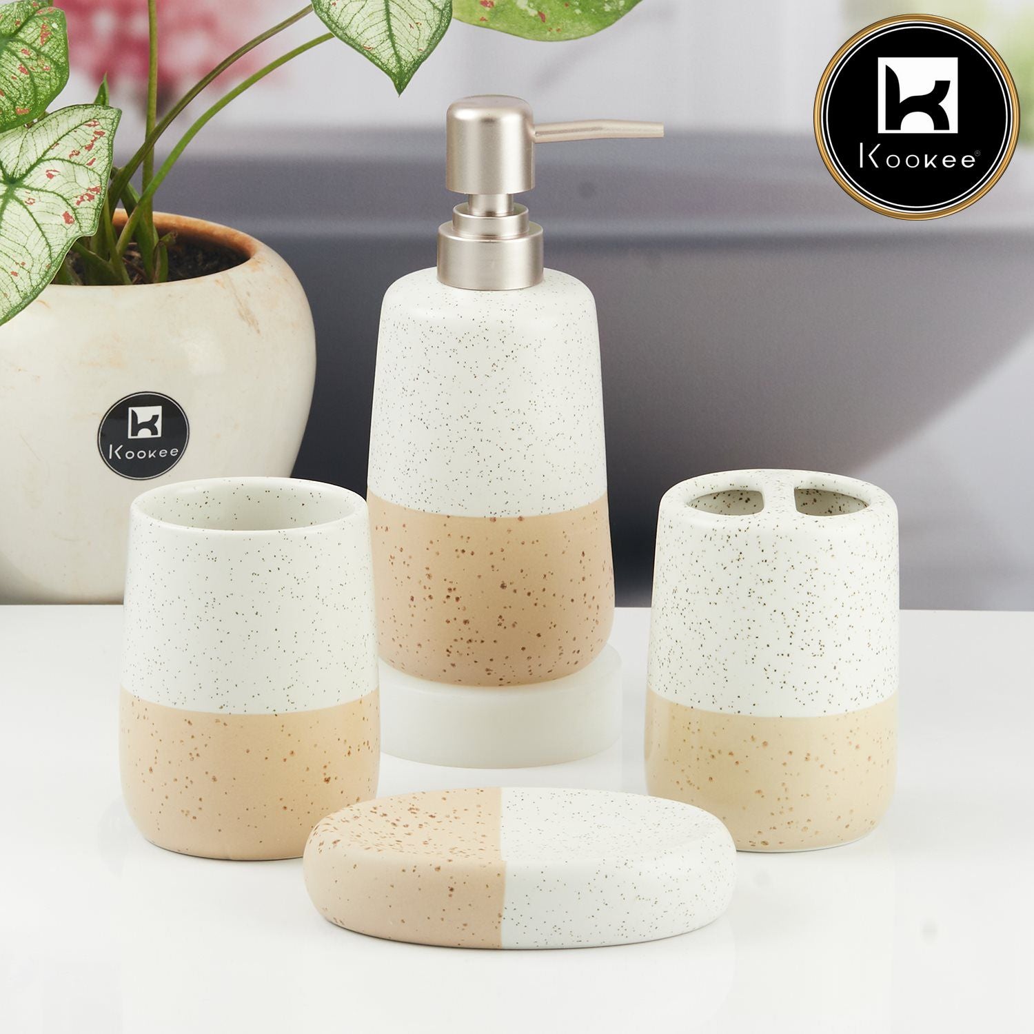 Kookee Ceramic Bathroom Sets, White, ART11500