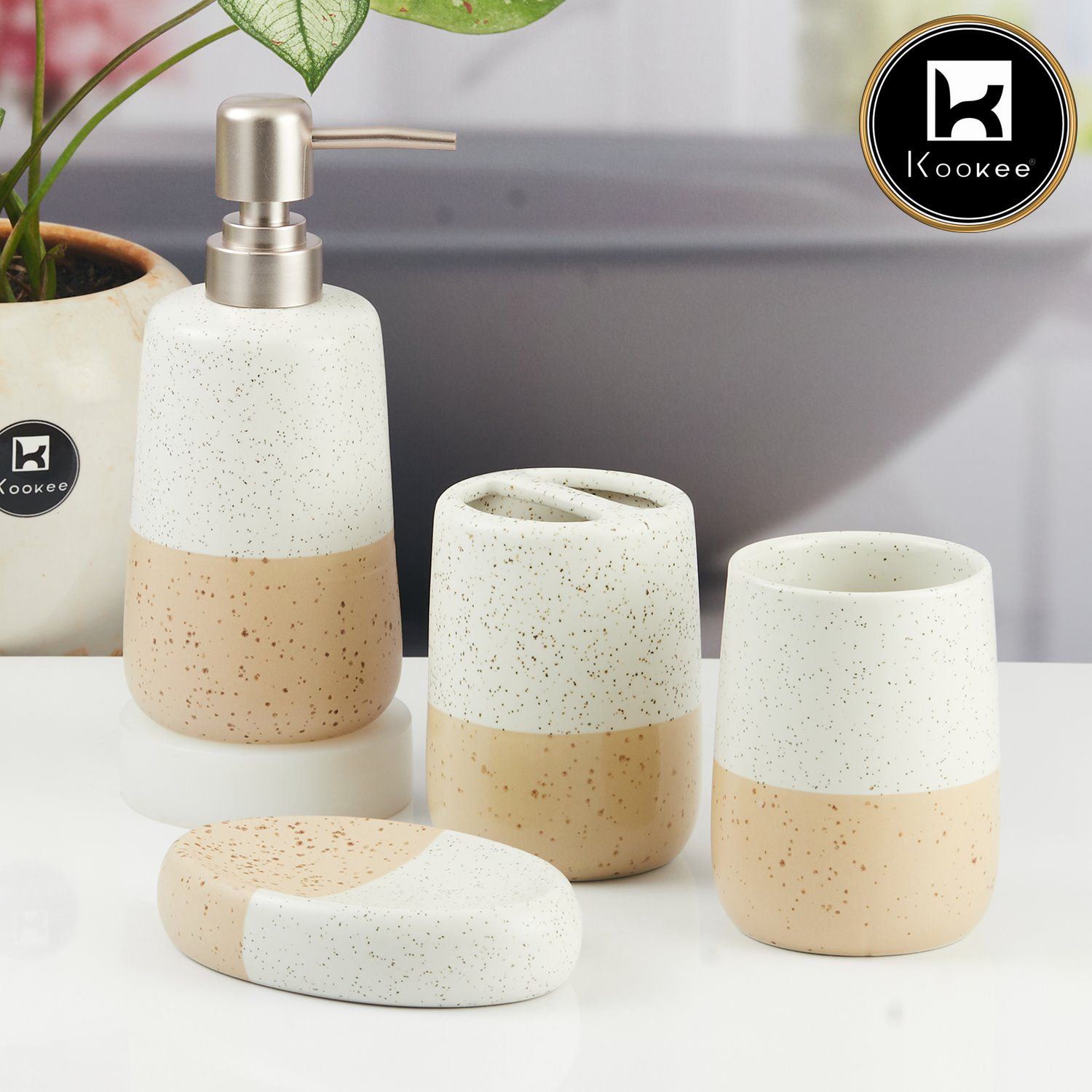 Kookee Ceramic Bathroom Sets, White, ART11500