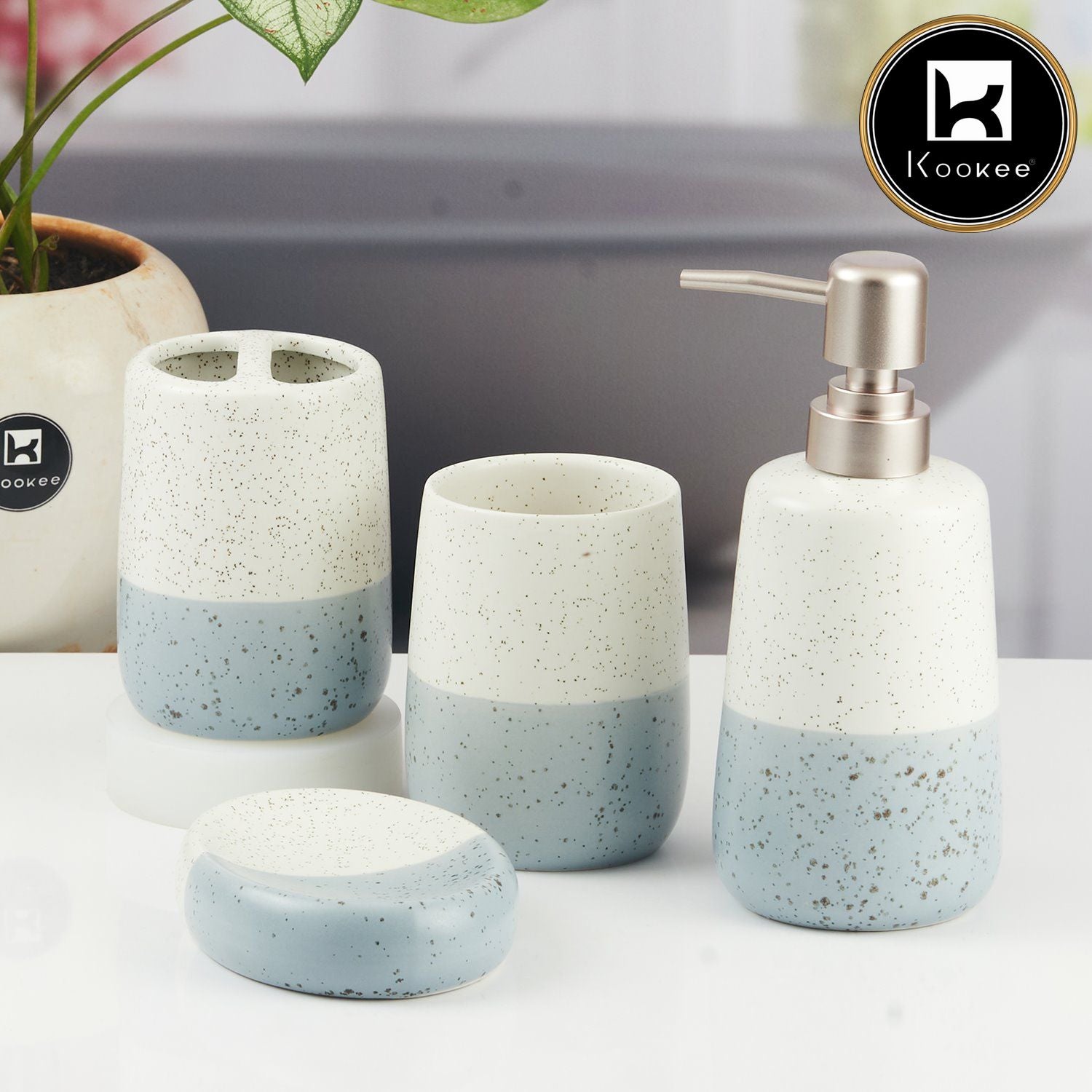 Kookee Ceramic Bathroom Sets, White, ART11501