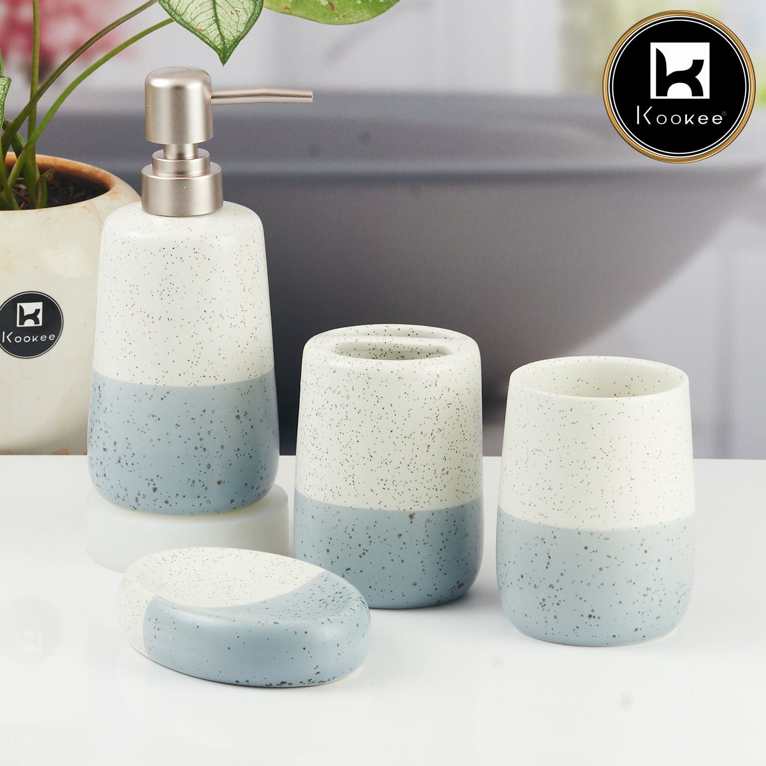 Kookee Ceramic Bathroom Sets, White, ART11501