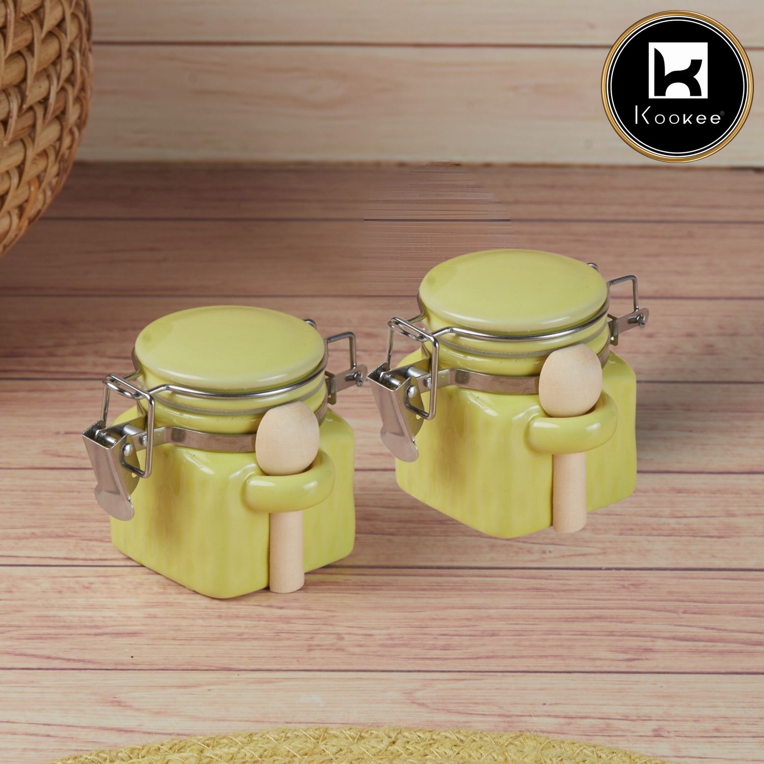 Kookee Ceramic Airtight Mini Canister Jar and Container for Kitchen (Pack of 2) (11508)