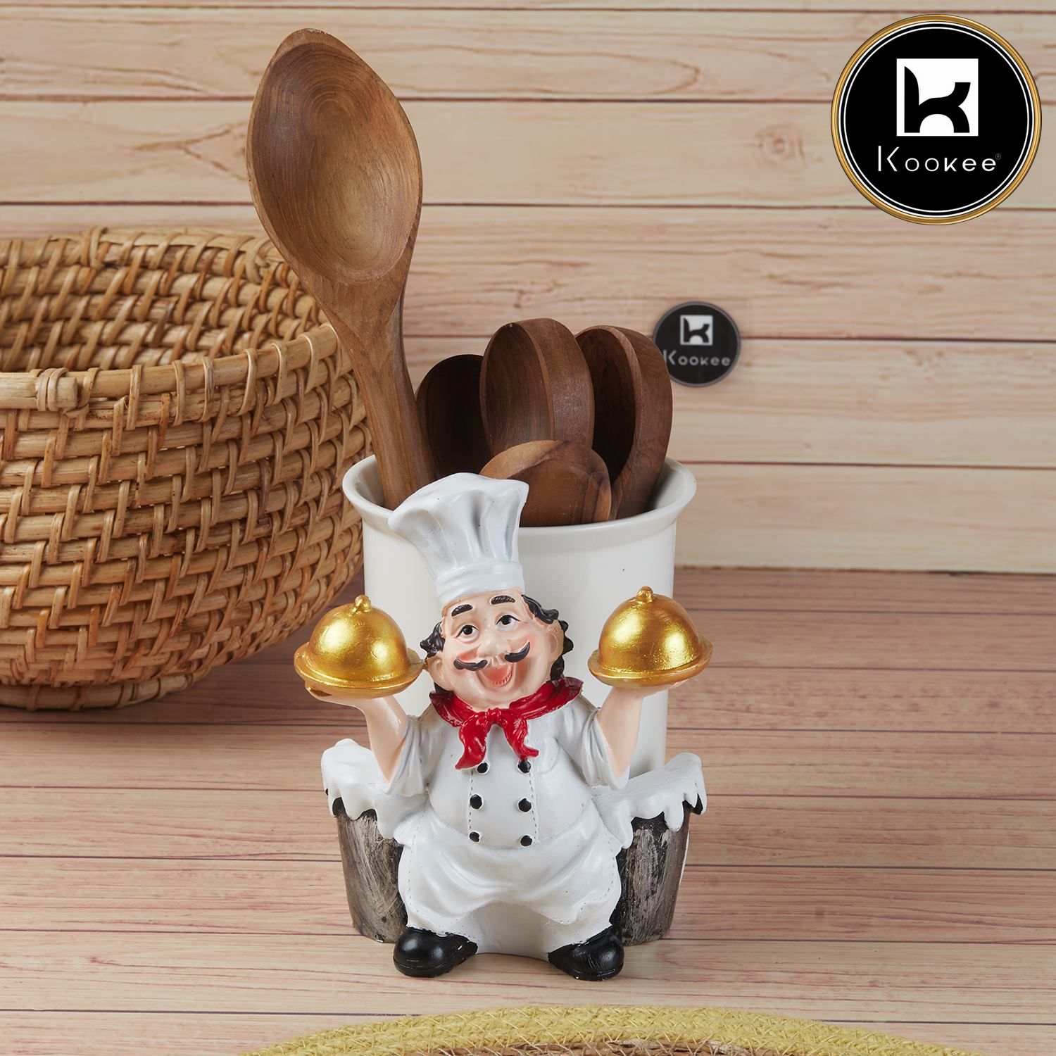 Kookee Polyresin Chef Spoon Stand & Cutlery Holder for Dining Table (11512)