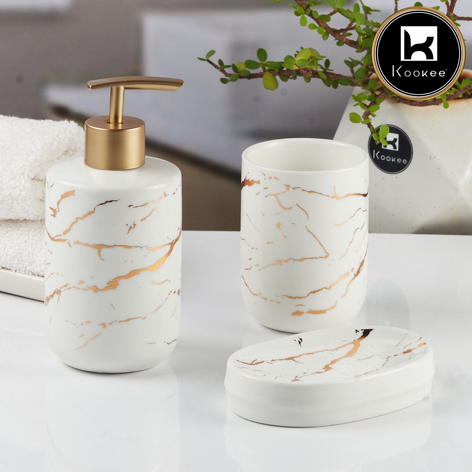 Kookee Ceramic Bathroom Sets, White, ART11519