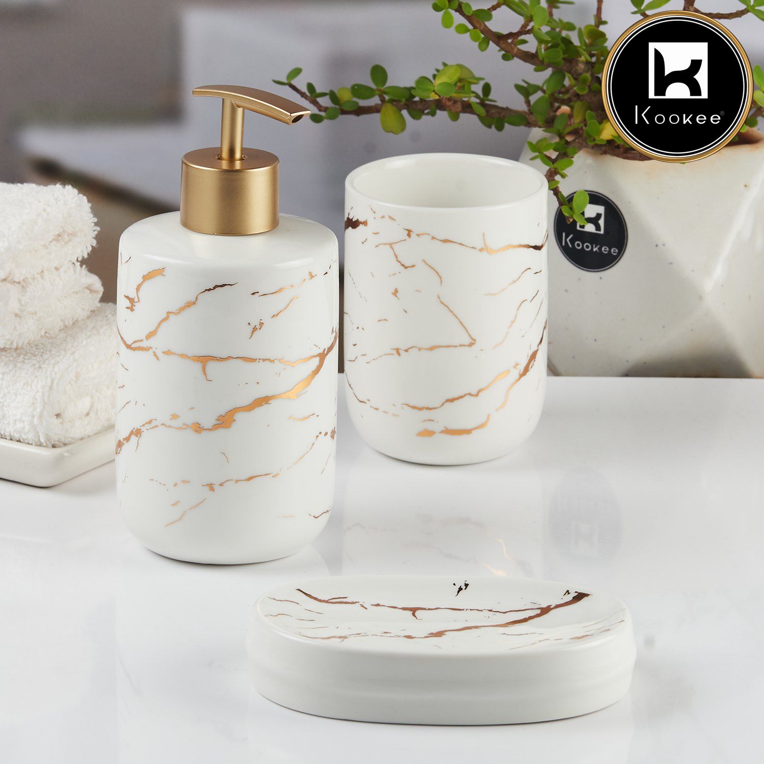 Kookee Ceramic Bathroom Sets, White, ART11519