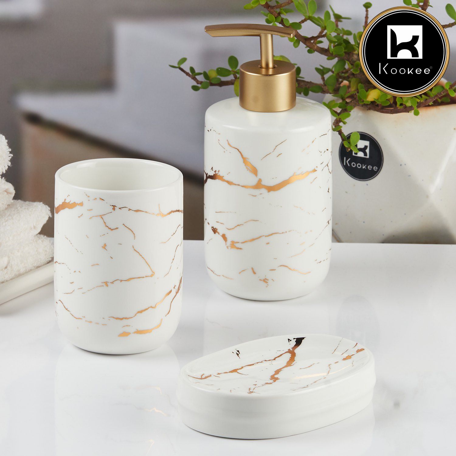 Kookee Ceramic Bathroom Sets, White, ART11519