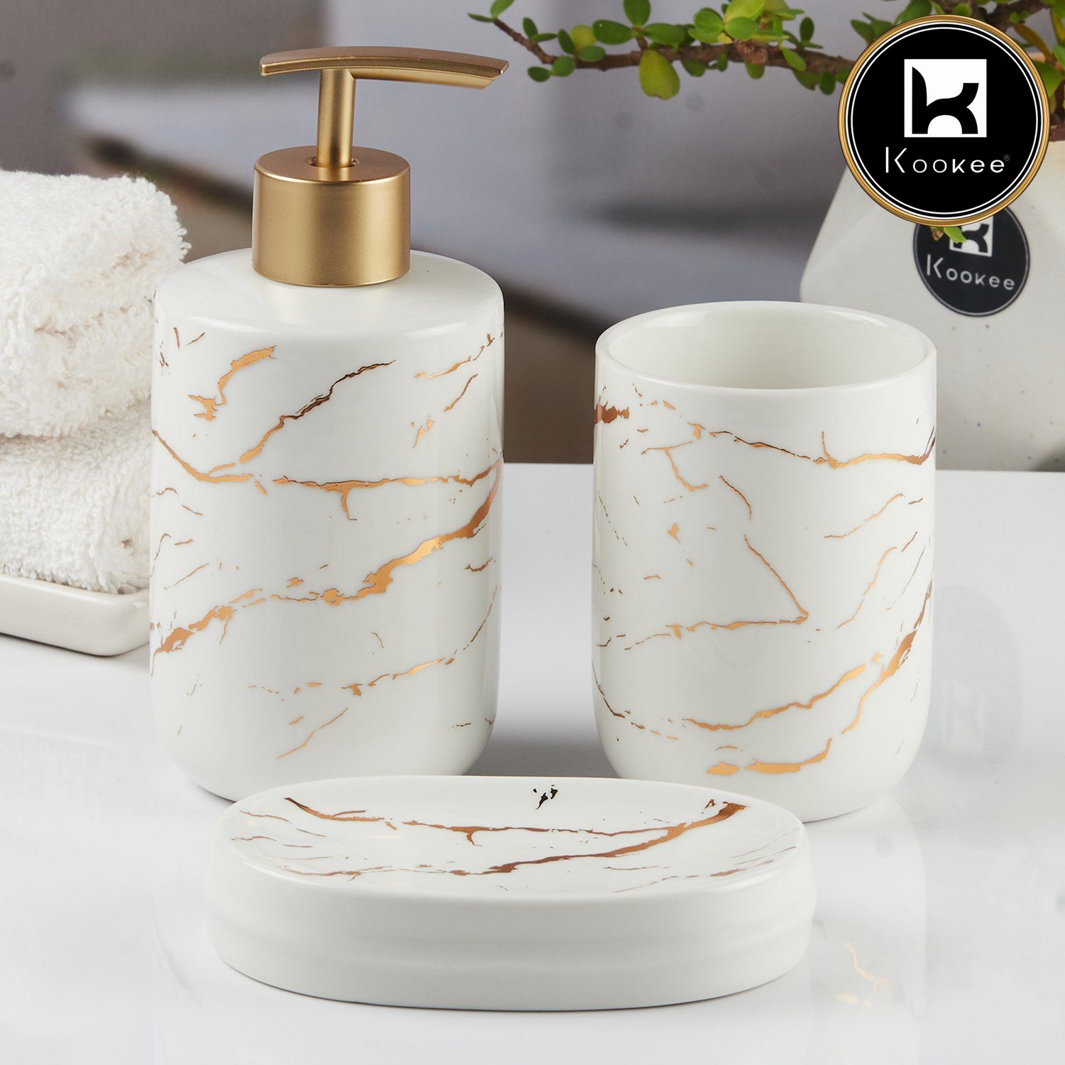 Kookee Ceramic Bathroom Sets, White, ART11519