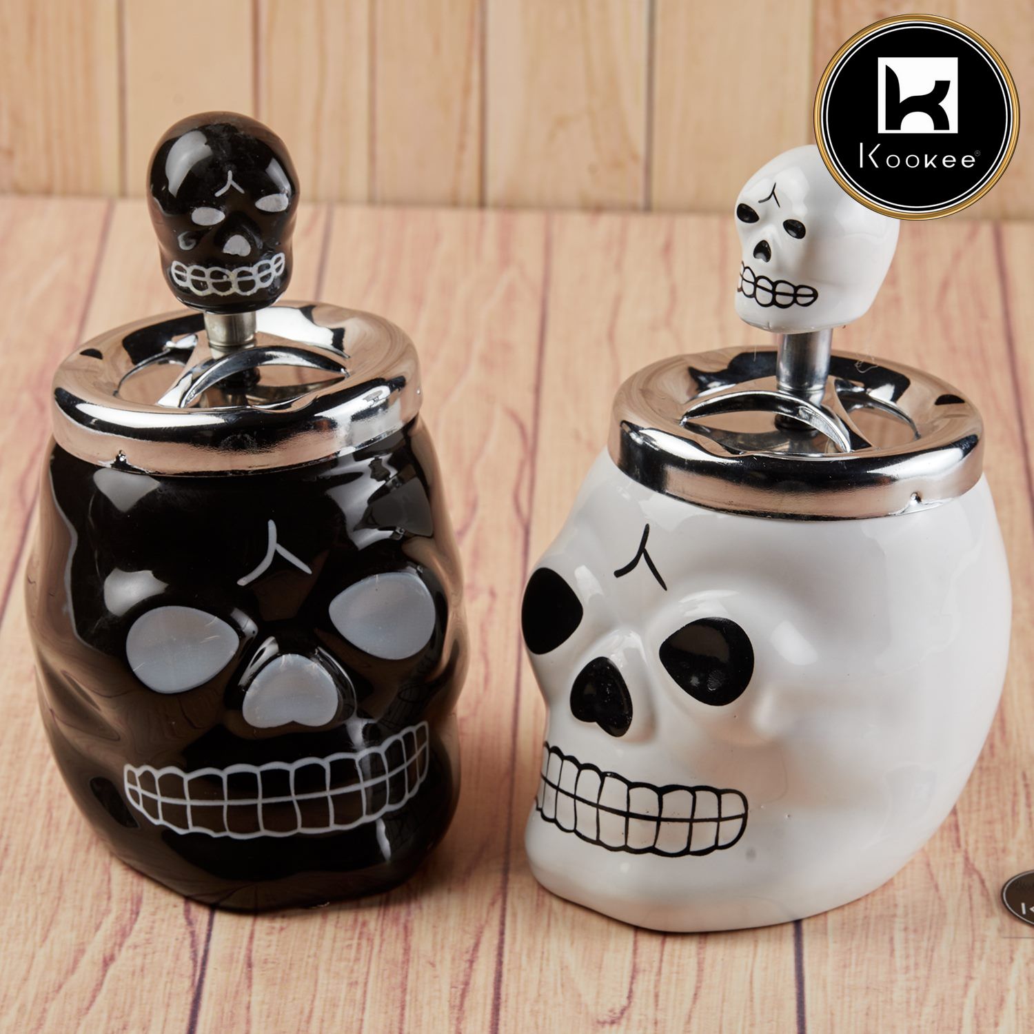 Smokeless Ceramic Push Down Ashtray for Cigarettes, Round, Black (11520)