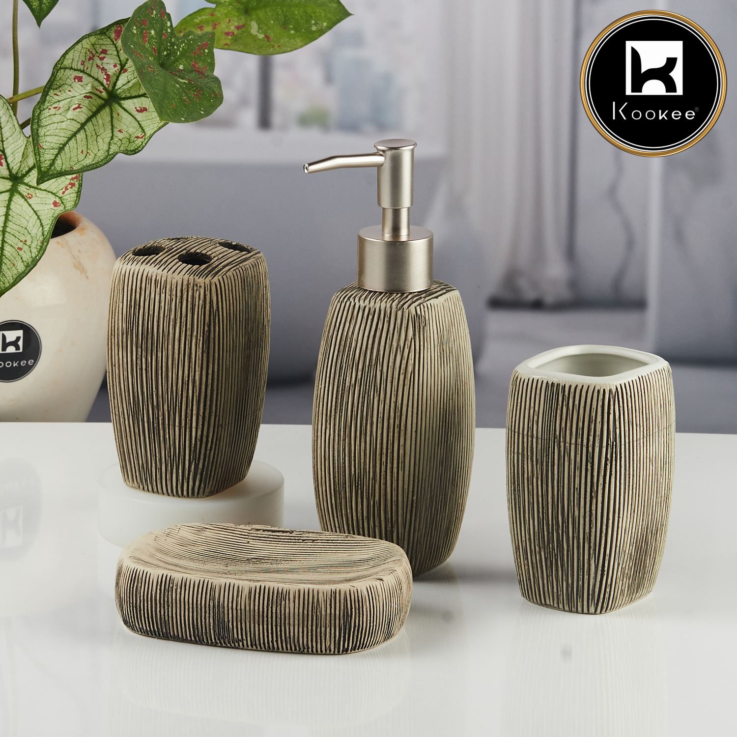 Kookee Ceramic Bathroom Sets, Brown, ART11522
