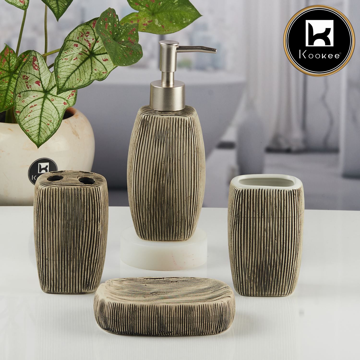 Kookee Ceramic Bathroom Sets, Brown, ART11522