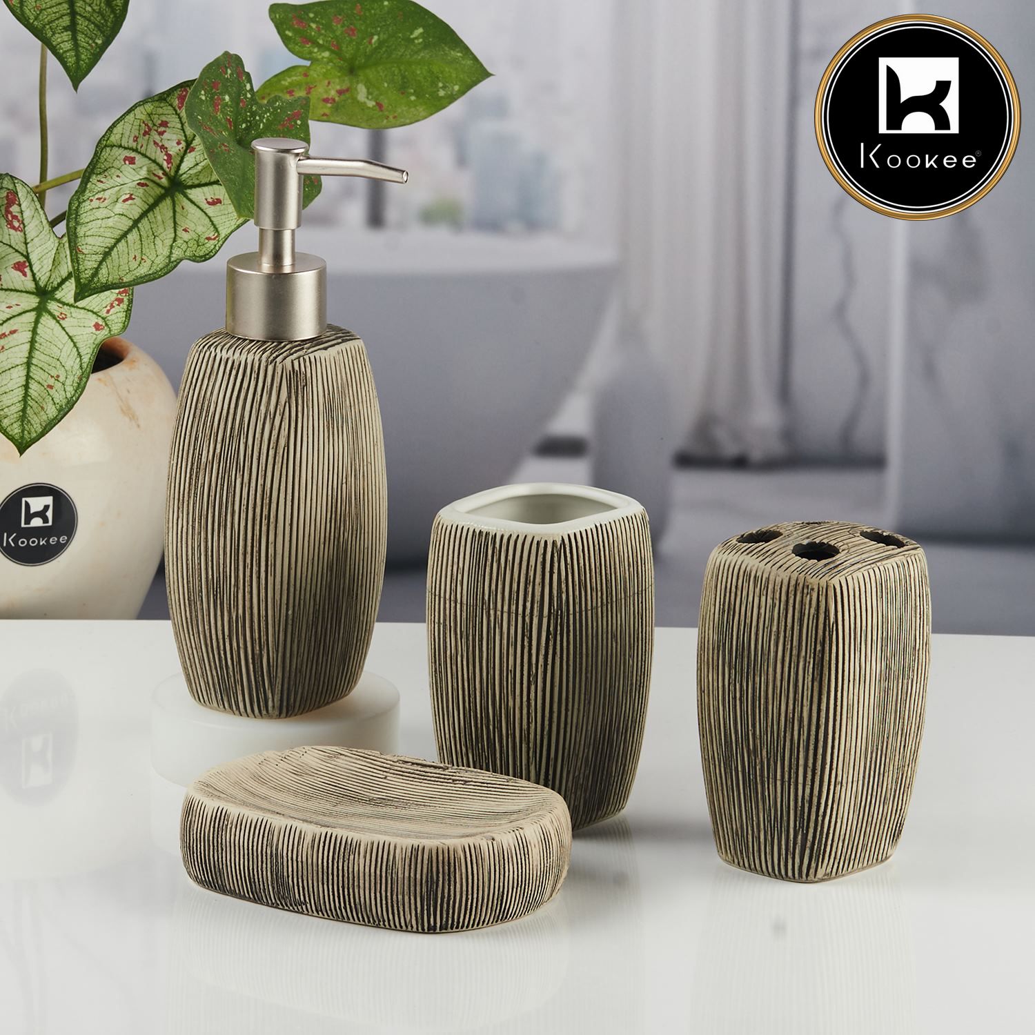 Kookee Ceramic Bathroom Sets, Brown, ART11522