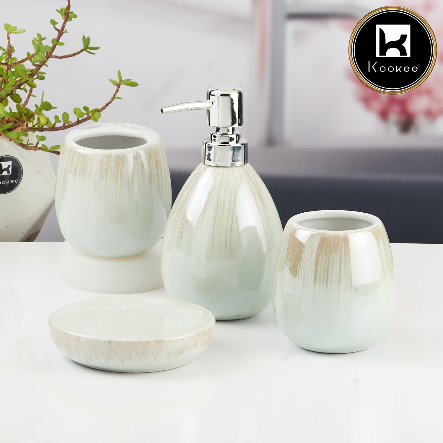 Kookee Ceramic Bathroom Sets, White, ART11523