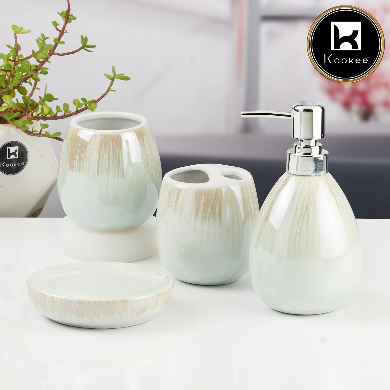 Kookee Ceramic Bathroom Sets, White, ART11523