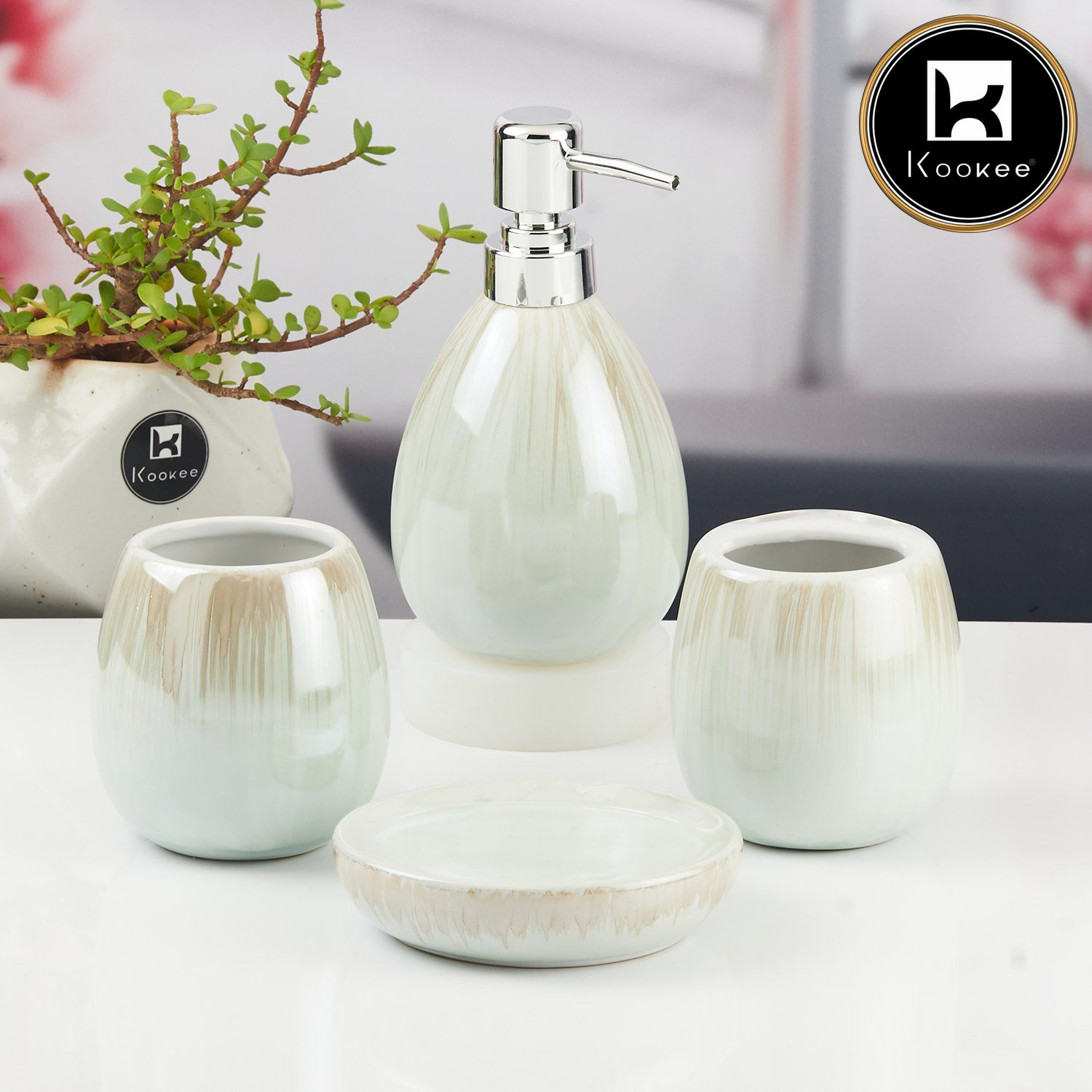 Kookee Ceramic Bathroom Sets, White, ART11523