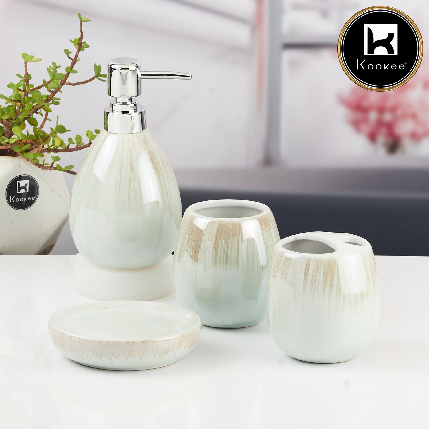 Kookee Ceramic Bathroom Sets, White, ART11523