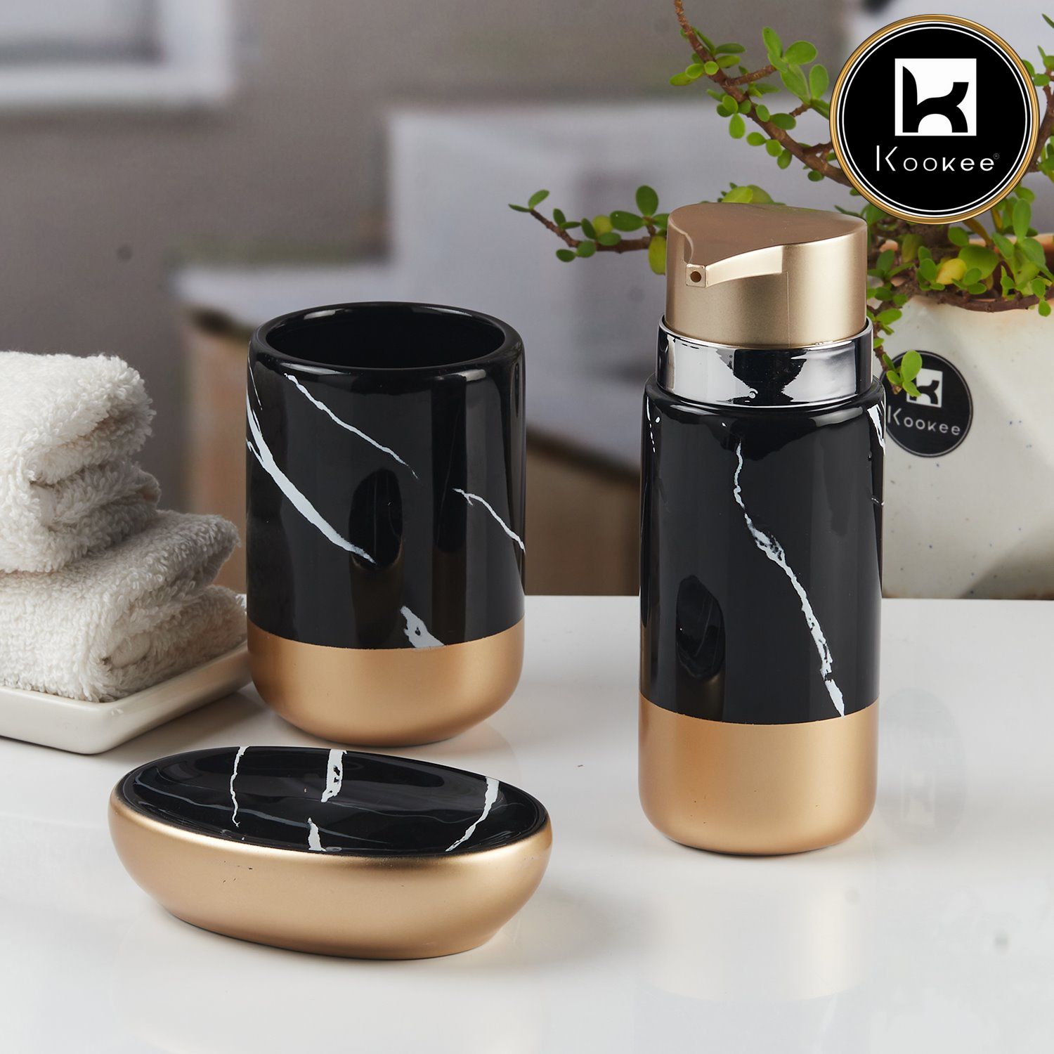 Ceramic Bathroom Accessories Set of 3 with Soap Dispenser (V-CBS-118-3)