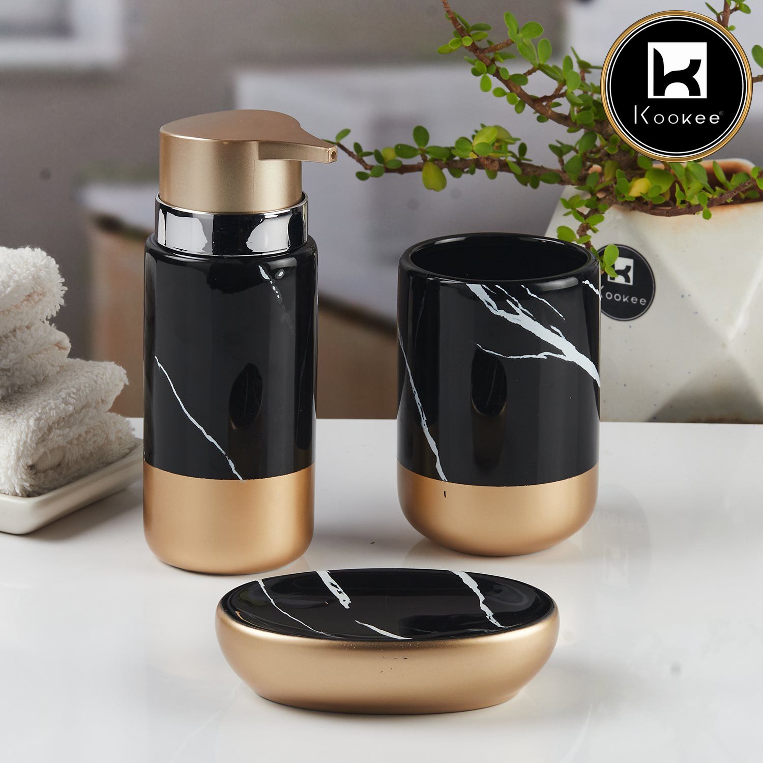 Kookee Ceramic Bathroom Sets, Black, ART11524