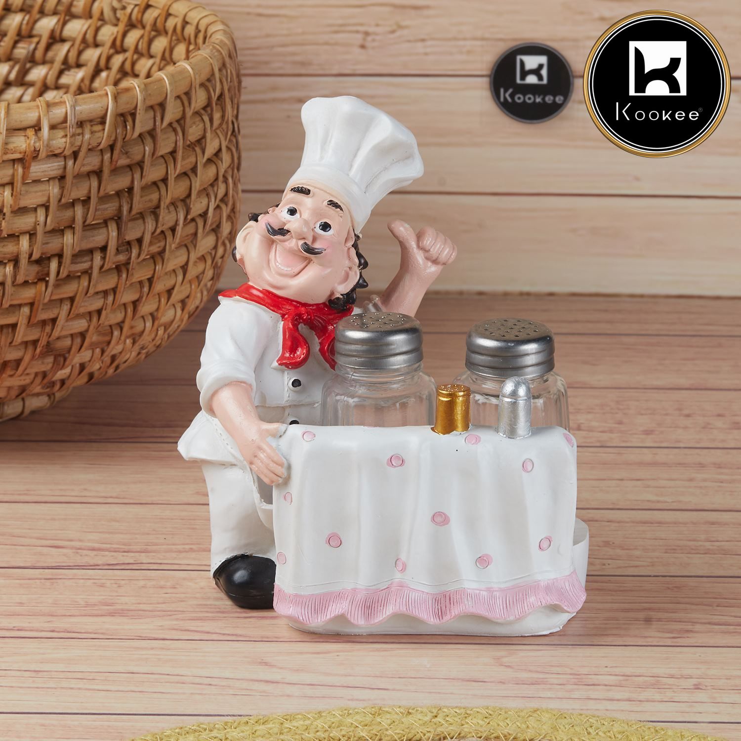 Kookee Polyresin Chef Salt and Pepper Shakers Set holder, Set of 1 (11526)