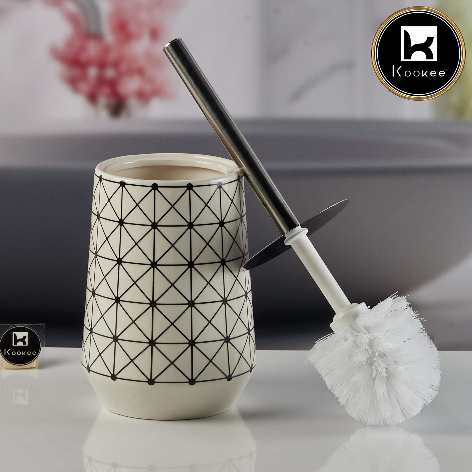 Kookee Ceramic Toilet Brush Holders, White, ART11529