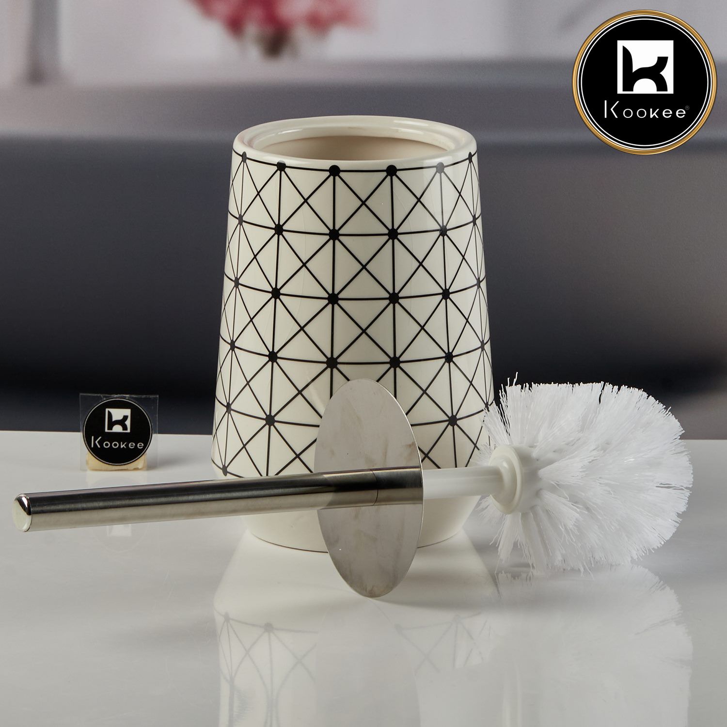 Kookee Ceramic Toilet Brush Holders, White, ART11529