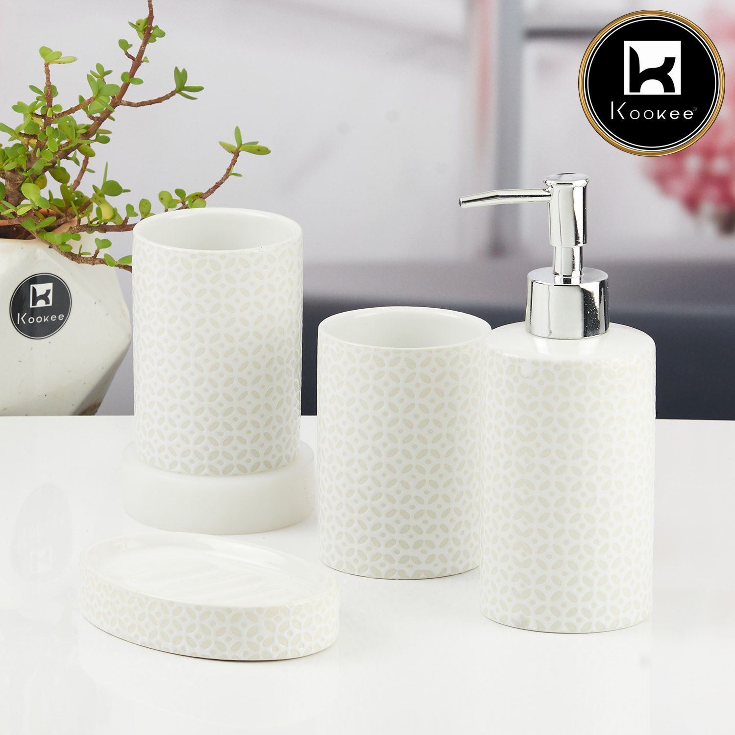 Kookee Ceramic Bathroom Sets, White, ART11531
