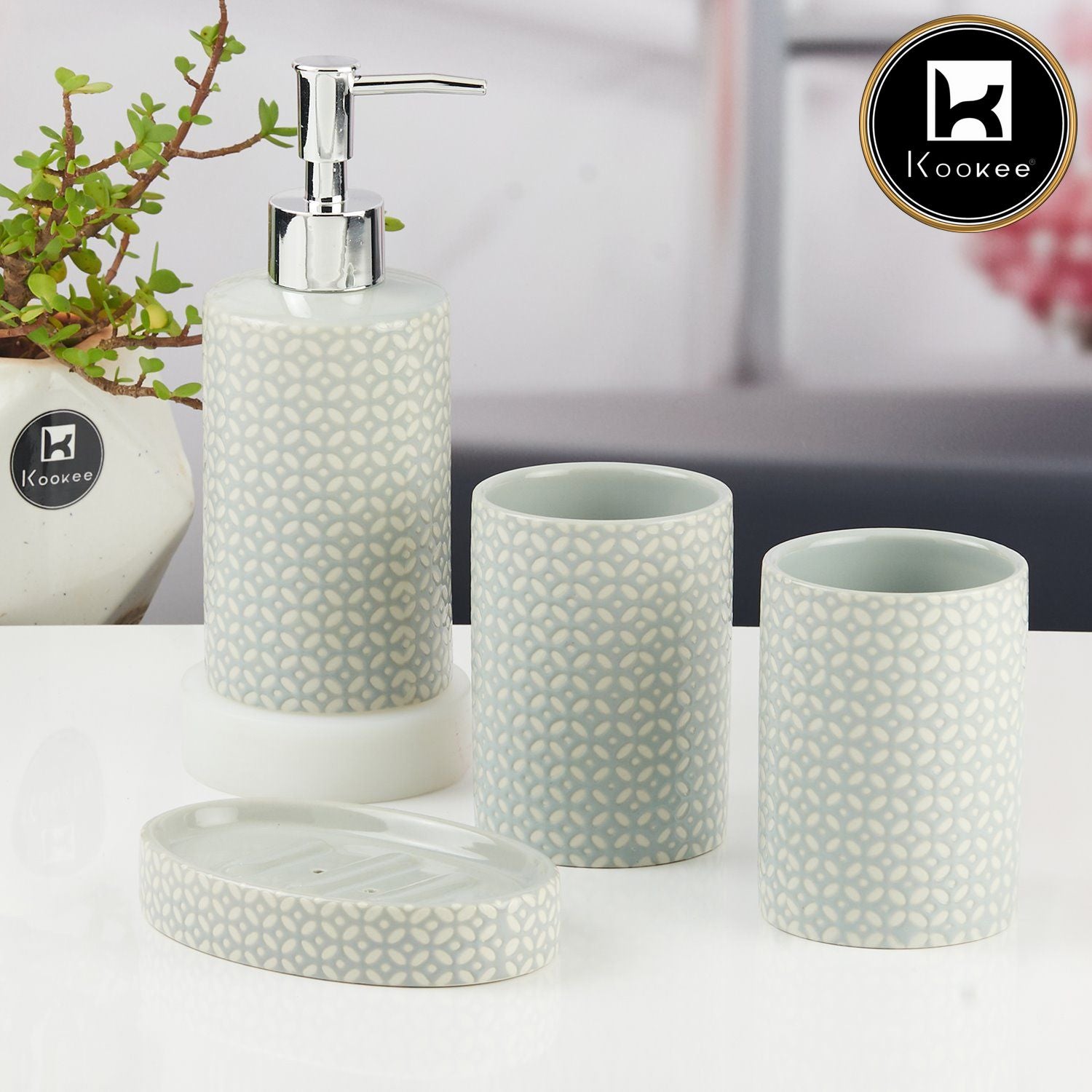 Kookee Ceramic Bathroom Sets, Grey, ART11532
