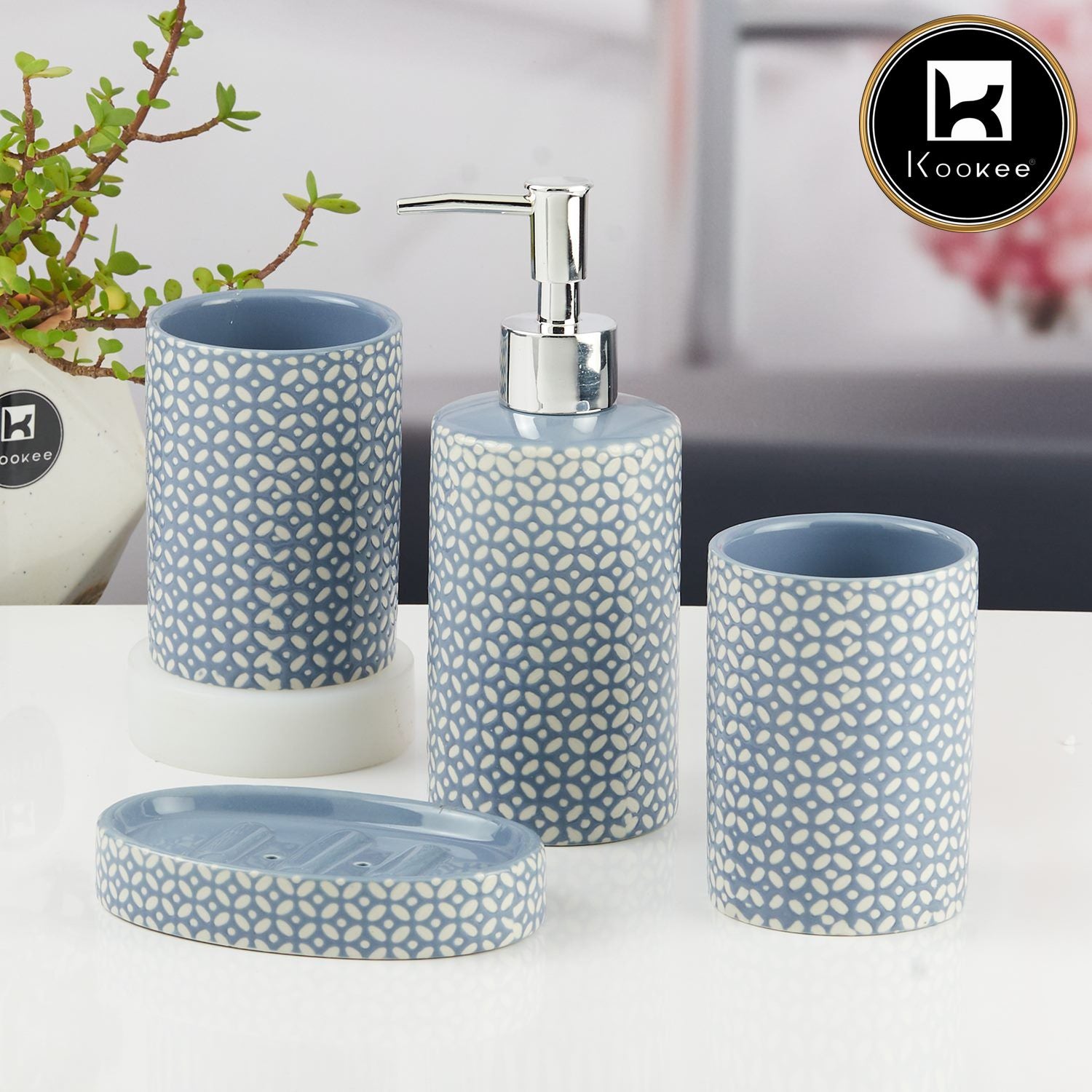 Kookee Ceramic Bathroom Sets, Blue, ART11533