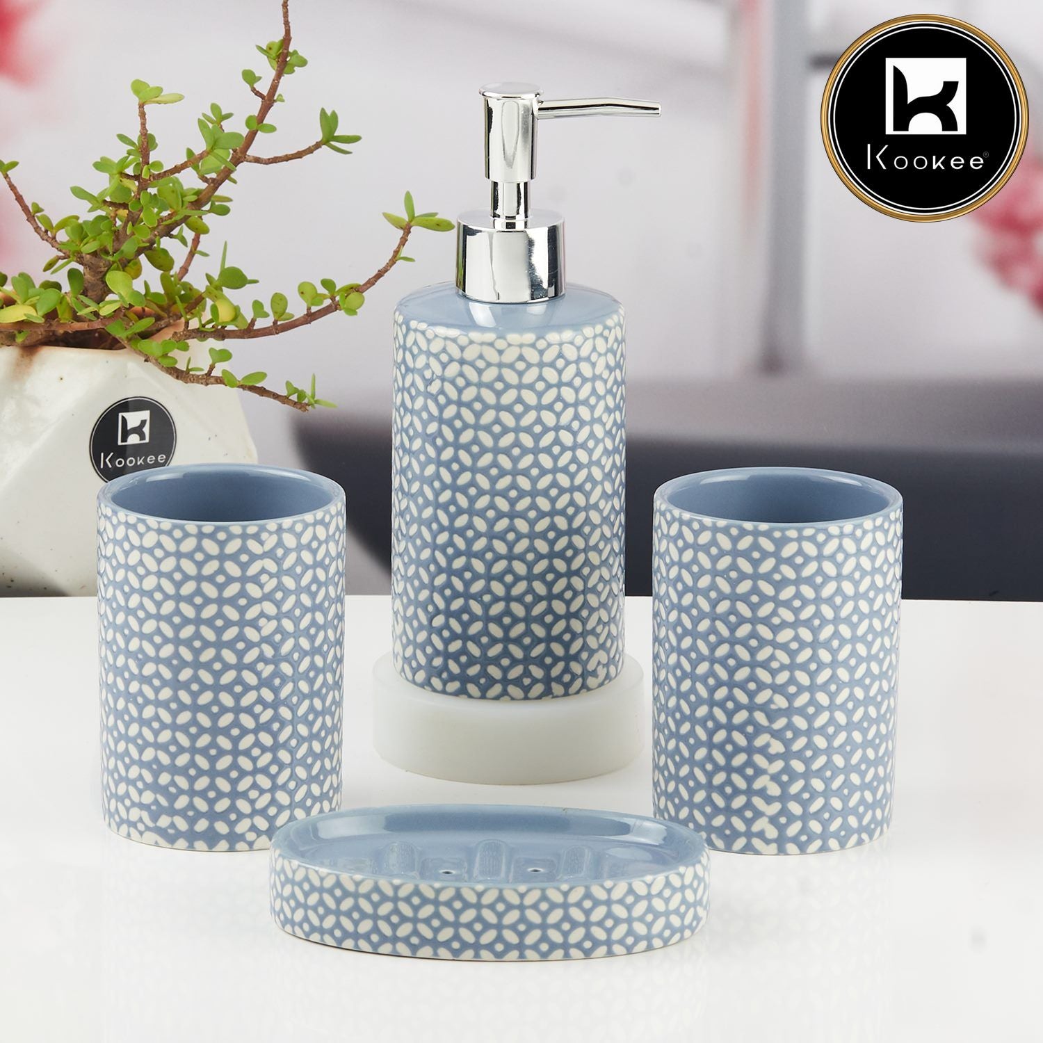 Kookee Ceramic Bathroom Sets, Blue, ART11533