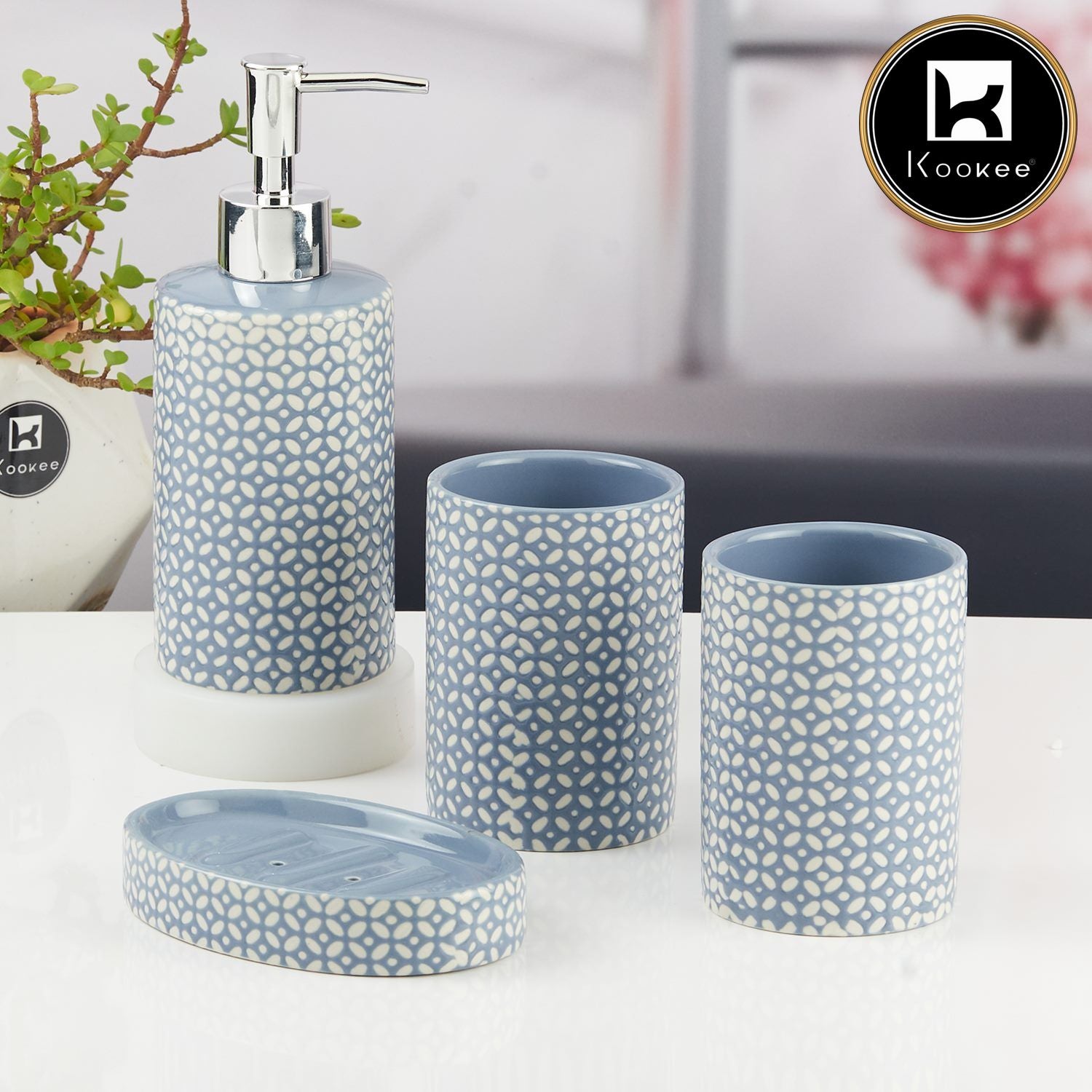Kookee Ceramic Bathroom Sets, Blue, ART11533