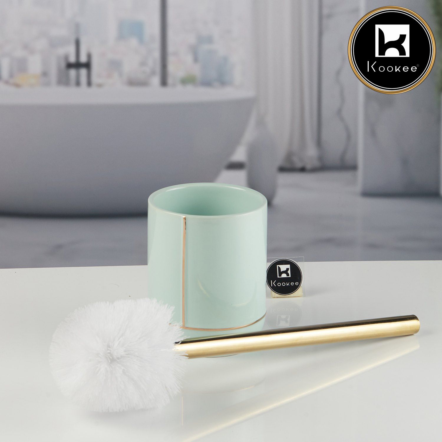 Ceramic Toilet Cleaner Brush with Holder Stand for Bathroom, Blue (V-CTB-004-1)
