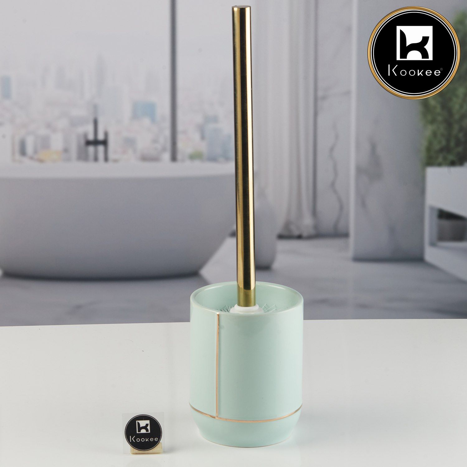Ceramic Toilet Cleaner Brush with Holder Stand for Bathroom, Blue (11537)