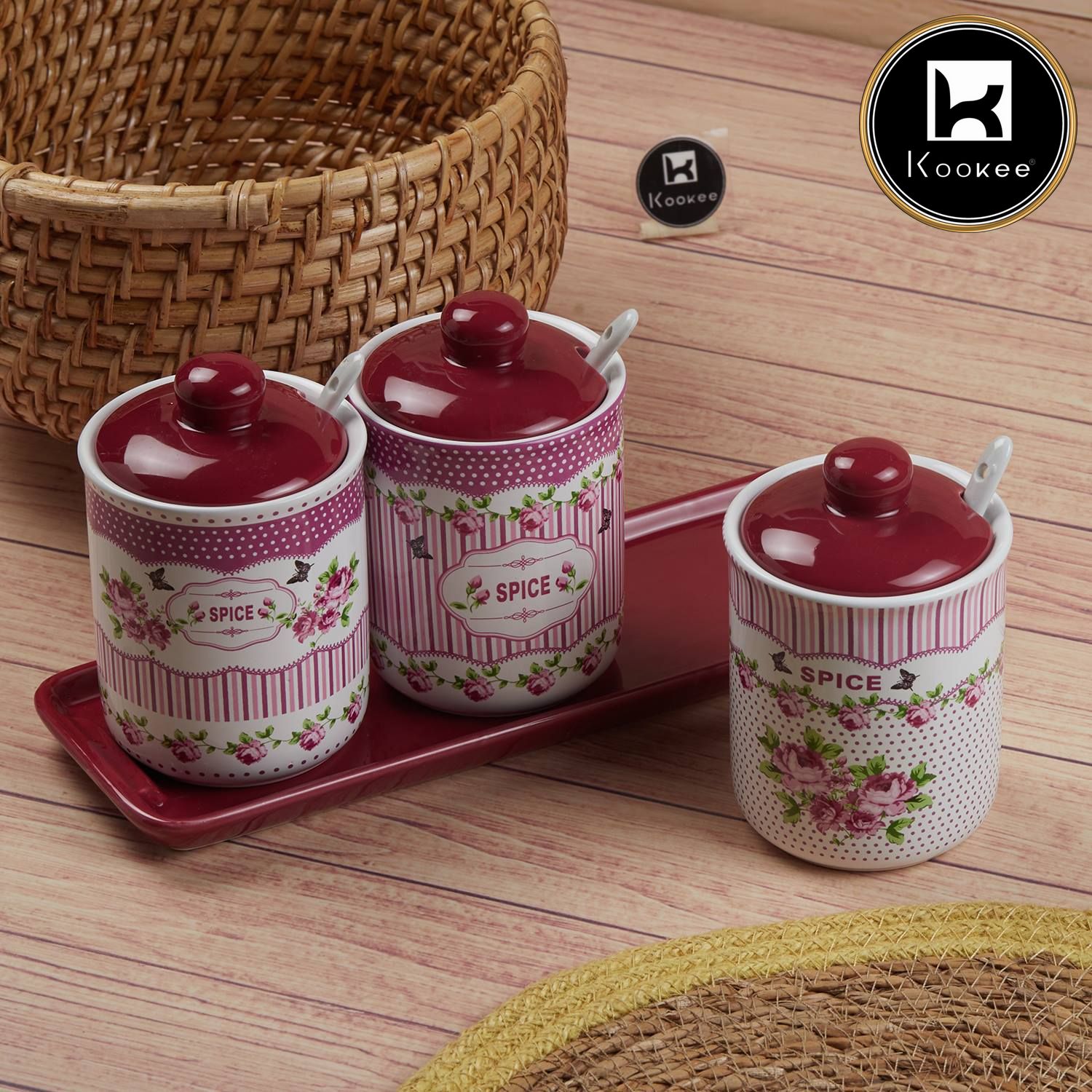 Ceramic Condiment Jars and Containers Set of 3, Red (11543)