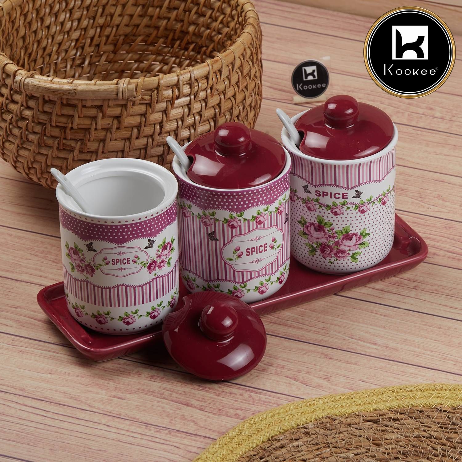 Kookee Condiment Jars, Maroon, ART11543